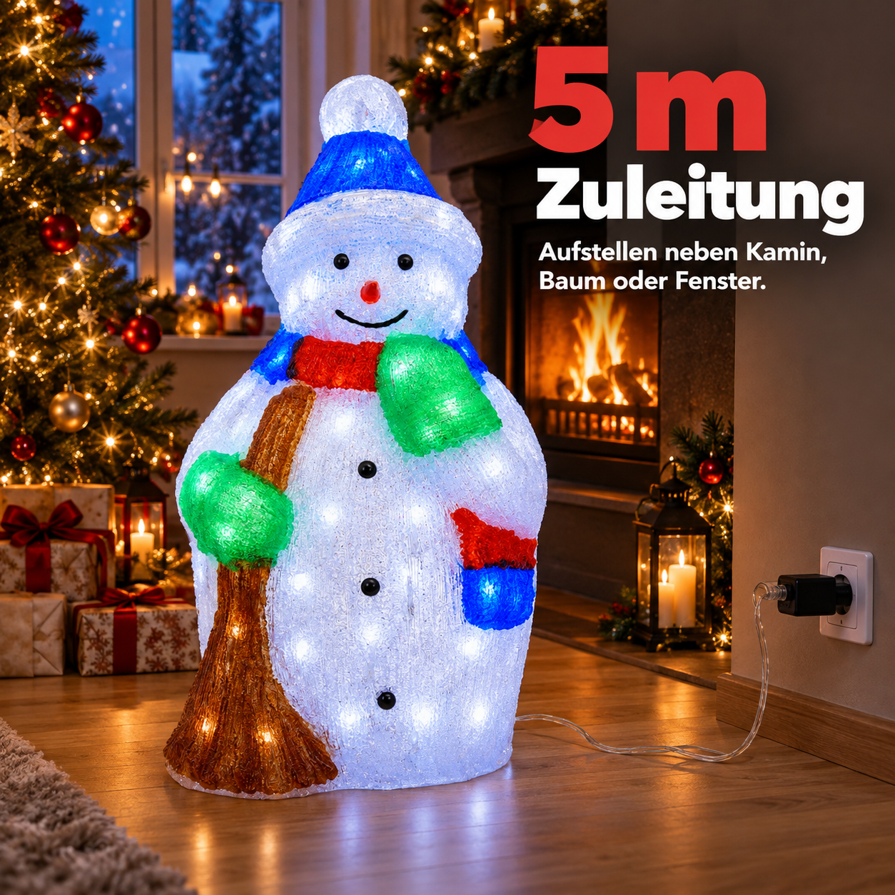 Leuchtender Schneemann mit 5m Kabel für flexible Aufstellung (Dieses Bild wurde mit Hilfe von KI generiert.)