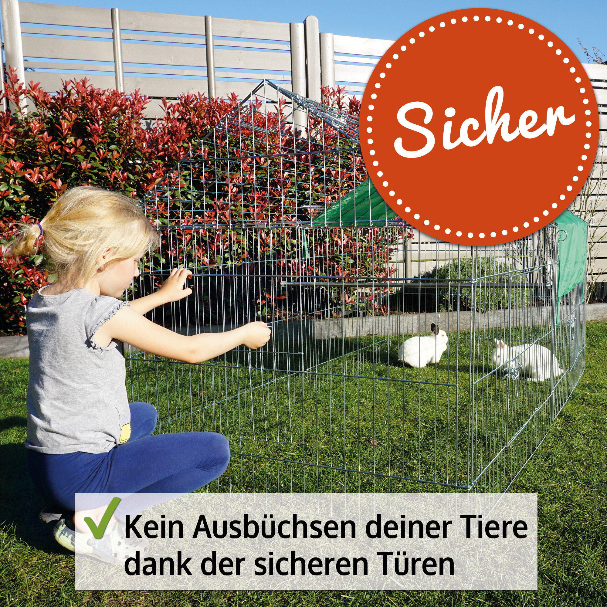 Hasenauslauf mit sicherer Tür verhindert Ausbruch der Tiere