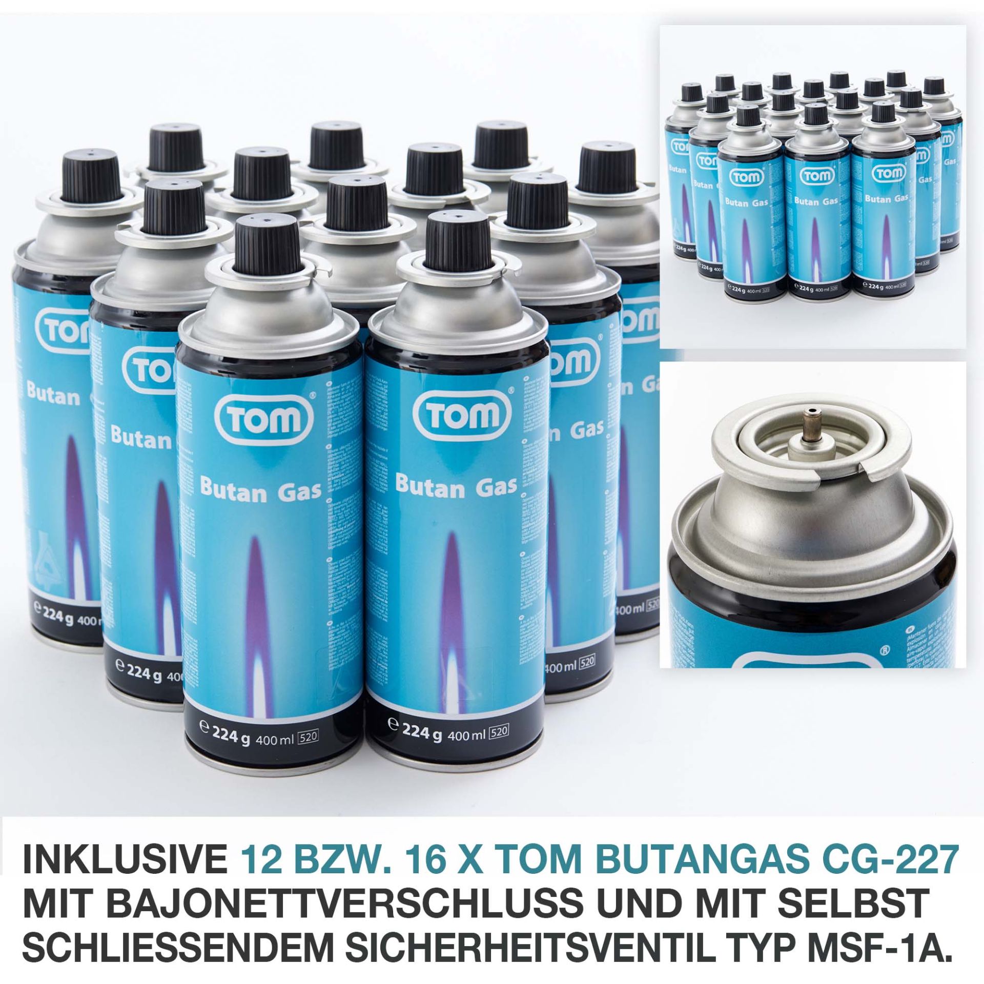 TOM Gaskocher - GK-227 Edelstahl Everest inklusive 16 Gaskartuschen mit Bajonettverschluss