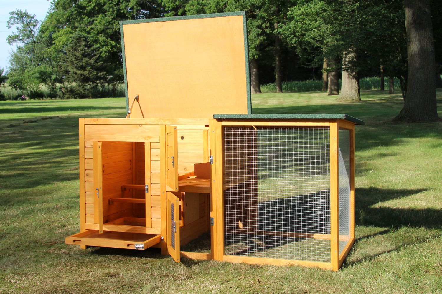 Hühnerstall Hühnervoliere Flexi offenes Türn und Dach
