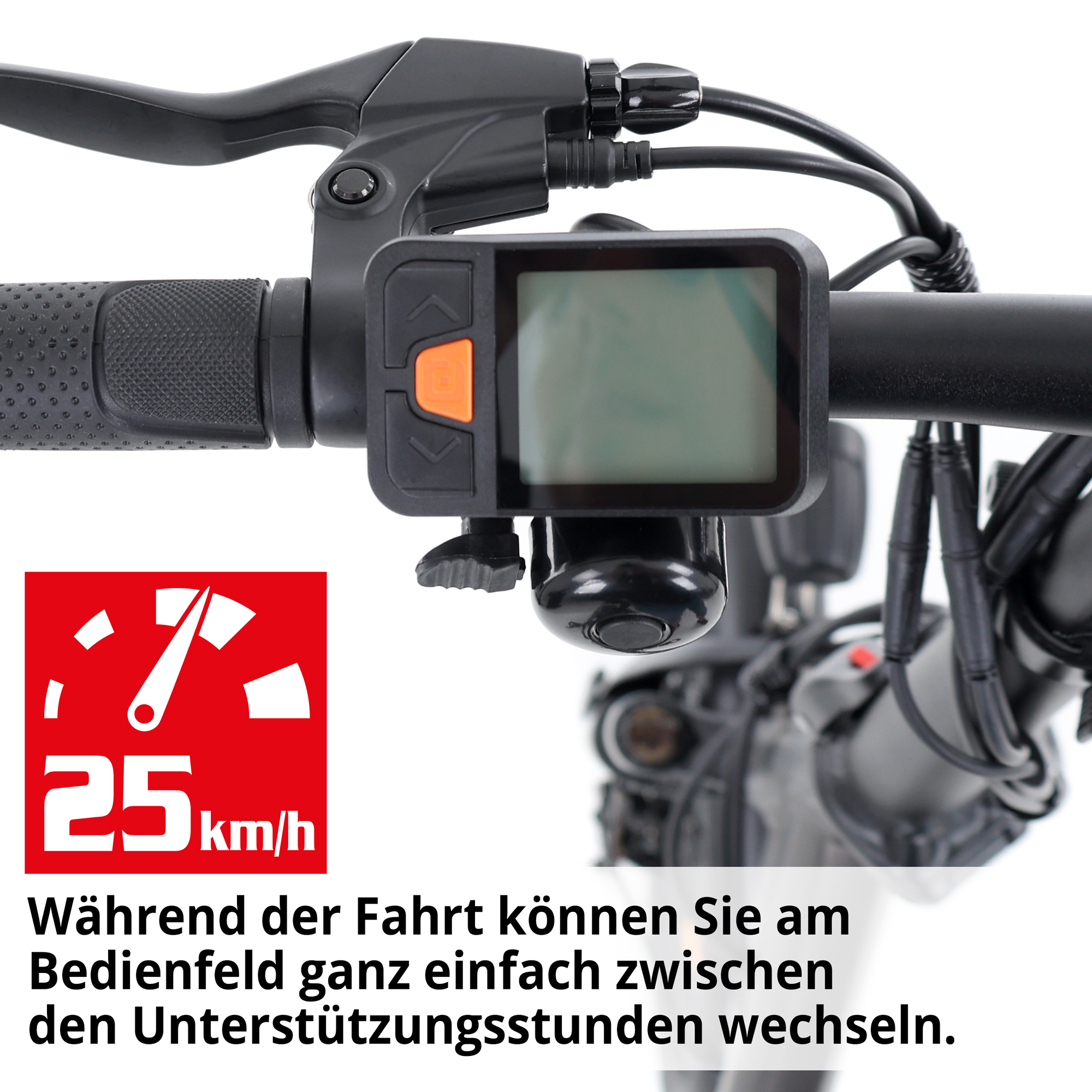 Elektro Klapprad; Während der Fahrt können Sie am Bedienfeld ganz einfach zwischen den Unterstützungsstufen wechseln