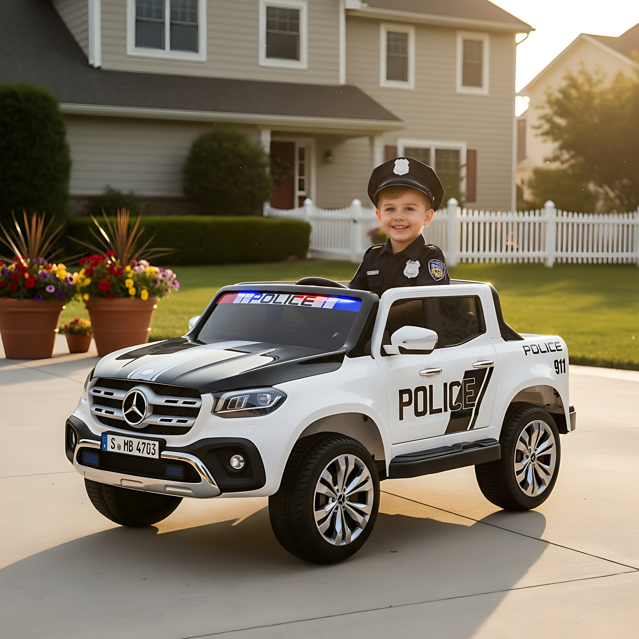 MERCEDES XMX 606 POLICE - Akku Kinderfahrzeug mit Kind