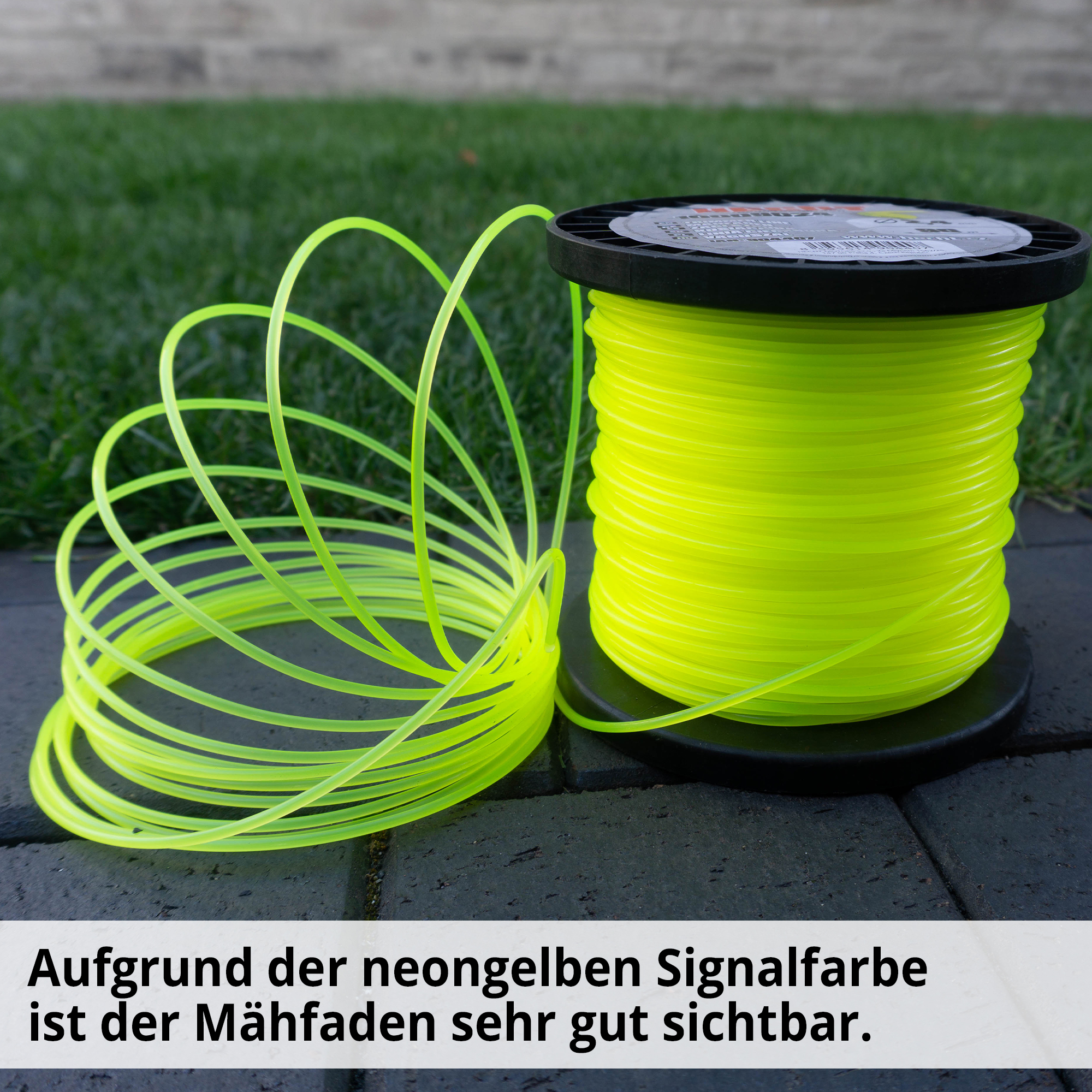 Hecht 10009024 Mähfaden; Aufgrund der neongelben Signalfarbe ist der Mähfaden sehr gut sichtbar
