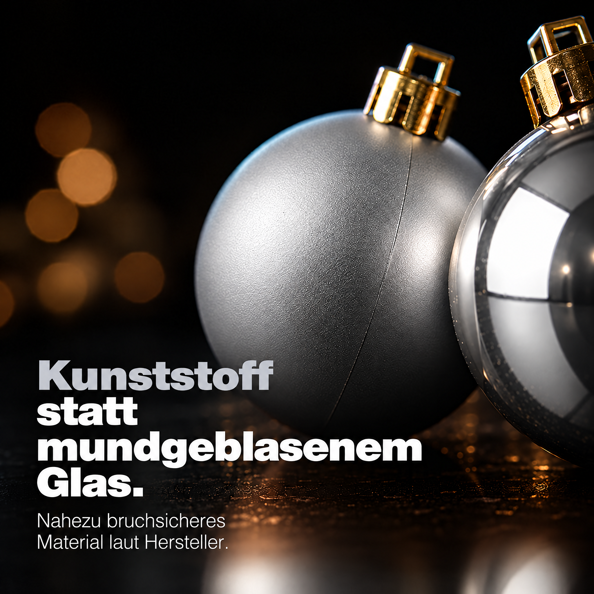 Robuster Baumschmuck Silber: Kugeln aus bruchsicherem Kunststoff. (Dieses Bild wurde mit Hilfe von KI generiert.)