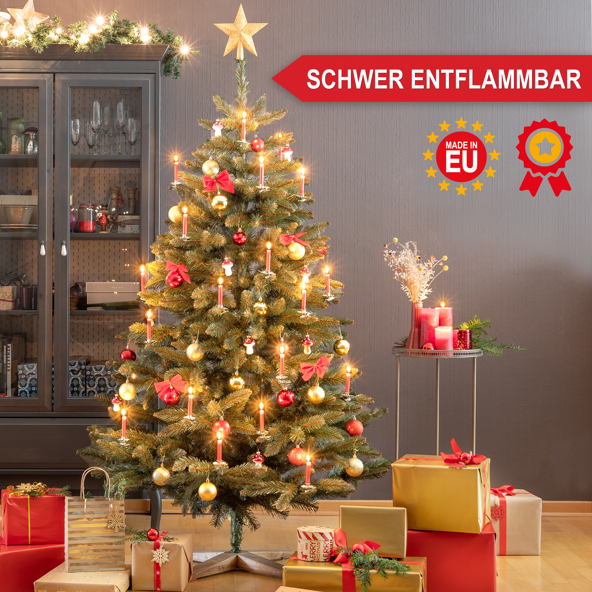 Weihnachtsbaum Classic 1,80 Meter - Aus schwer entflammbaren Materialien in Europa hergestellt