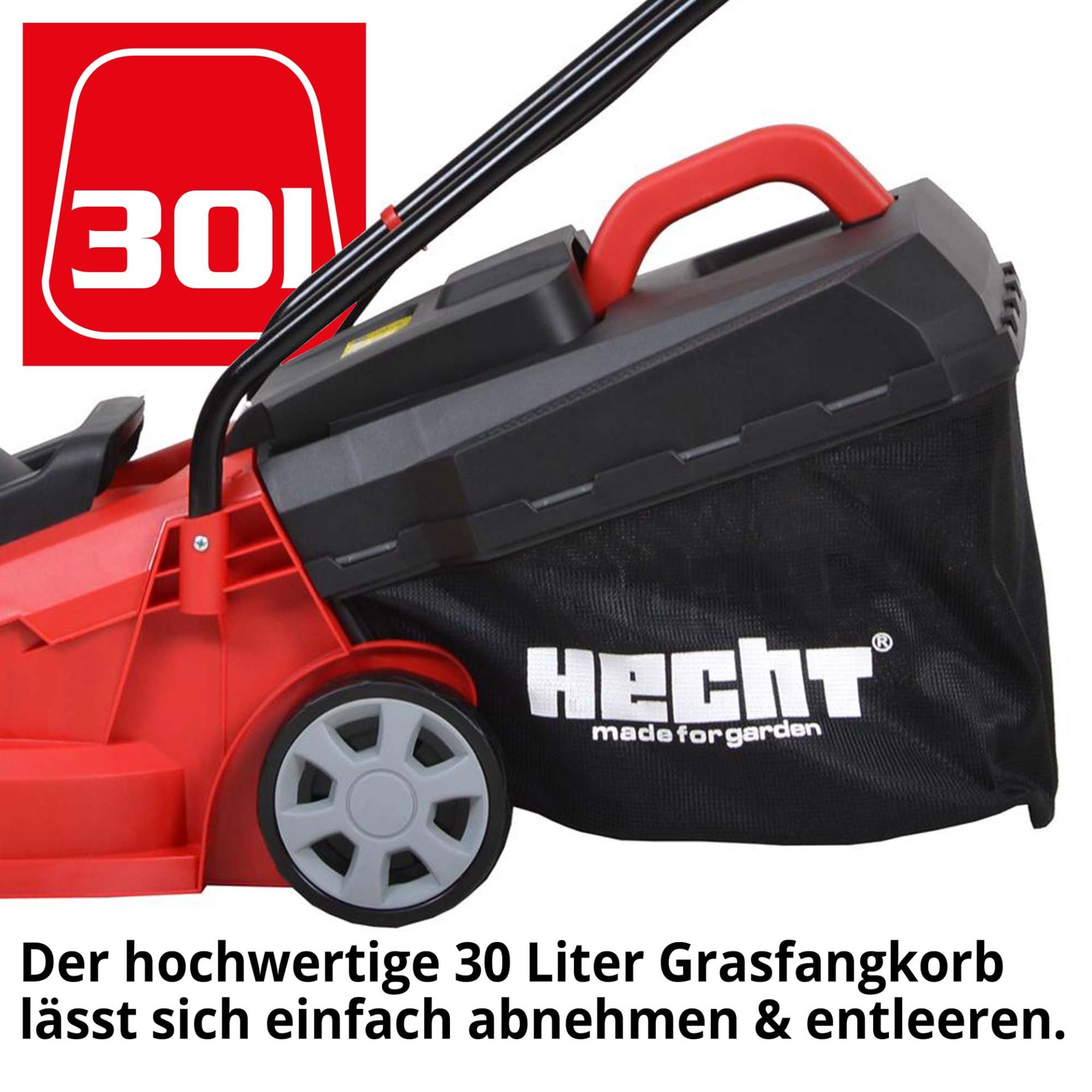 Elektro-Rasenmäher mit 30 Liter Grasfangkorb auch leicht zu entleeren 