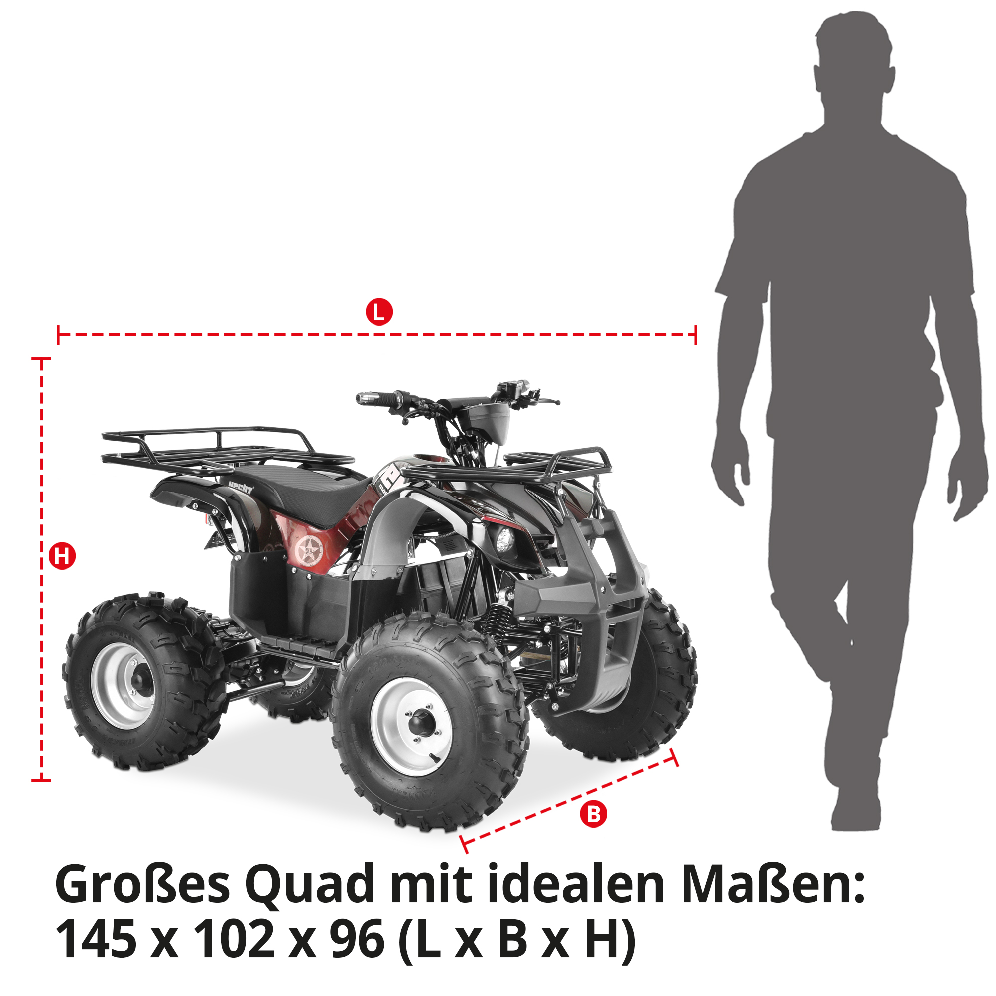 Quad red mit idealen Maßen 145 x 102 x 96
