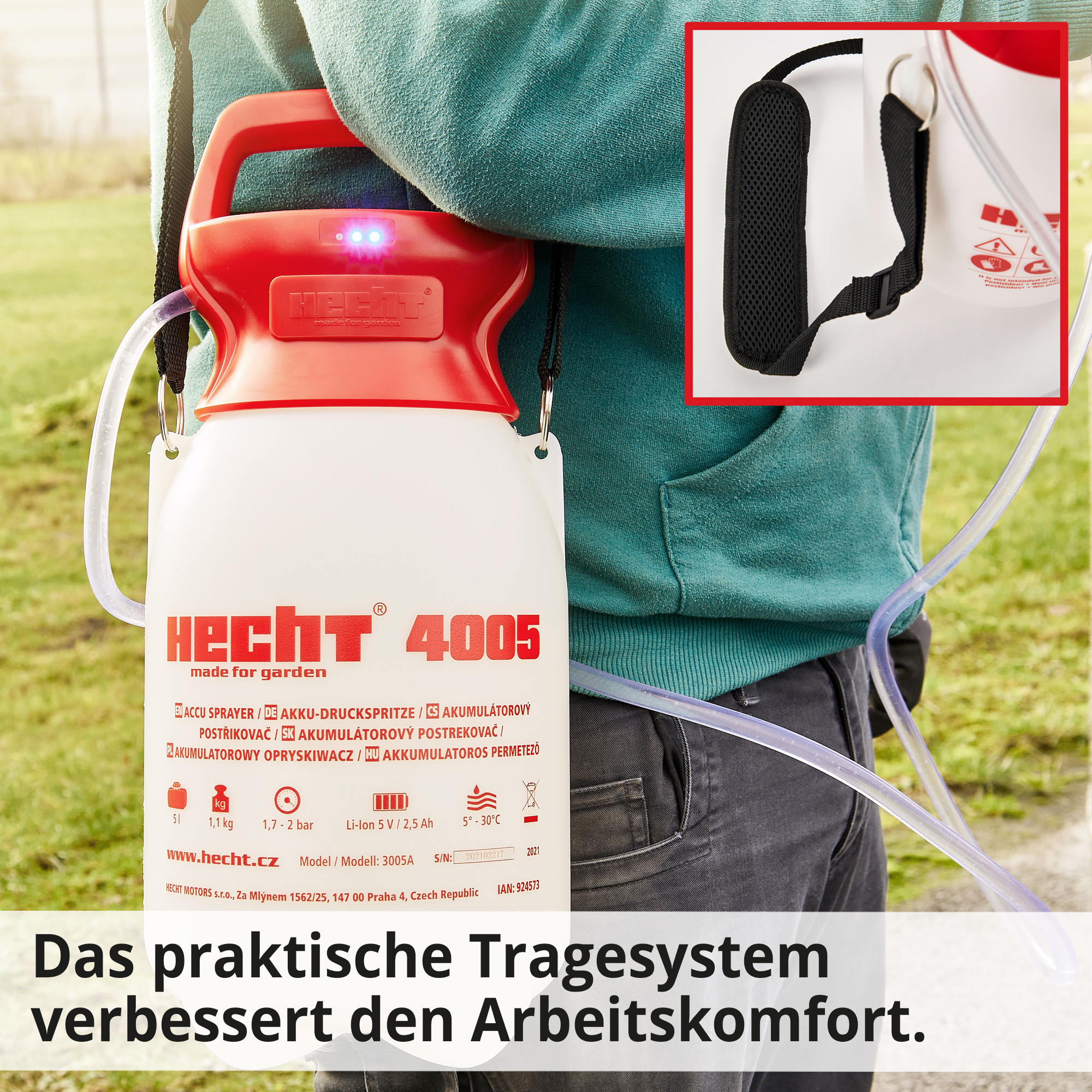 HECHT Akku Gartenspritze 4005 Akku Gartenspritze mit praktischem Tragesystem