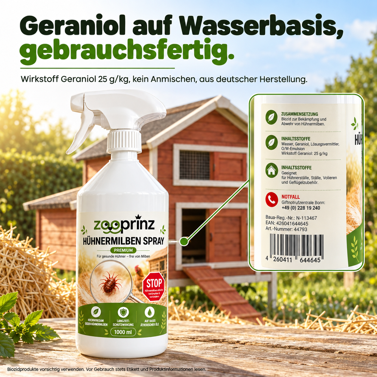 Geraniol Milbenspray: Gebrauchsfertige Lösung auf Wasserbasis (Dieses Bild wurde mit Hilfe von KI generiert.)
