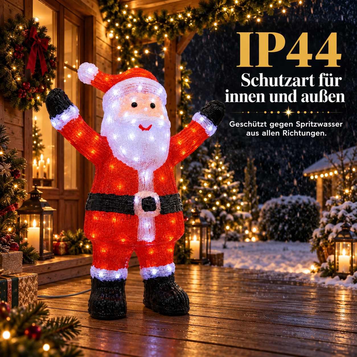 Weihnachtsmann für draußen: IP44 spritzwassergeschützt für Haus und Garten (Dieses Bild wurde mit Hilfe von KI generiert.)