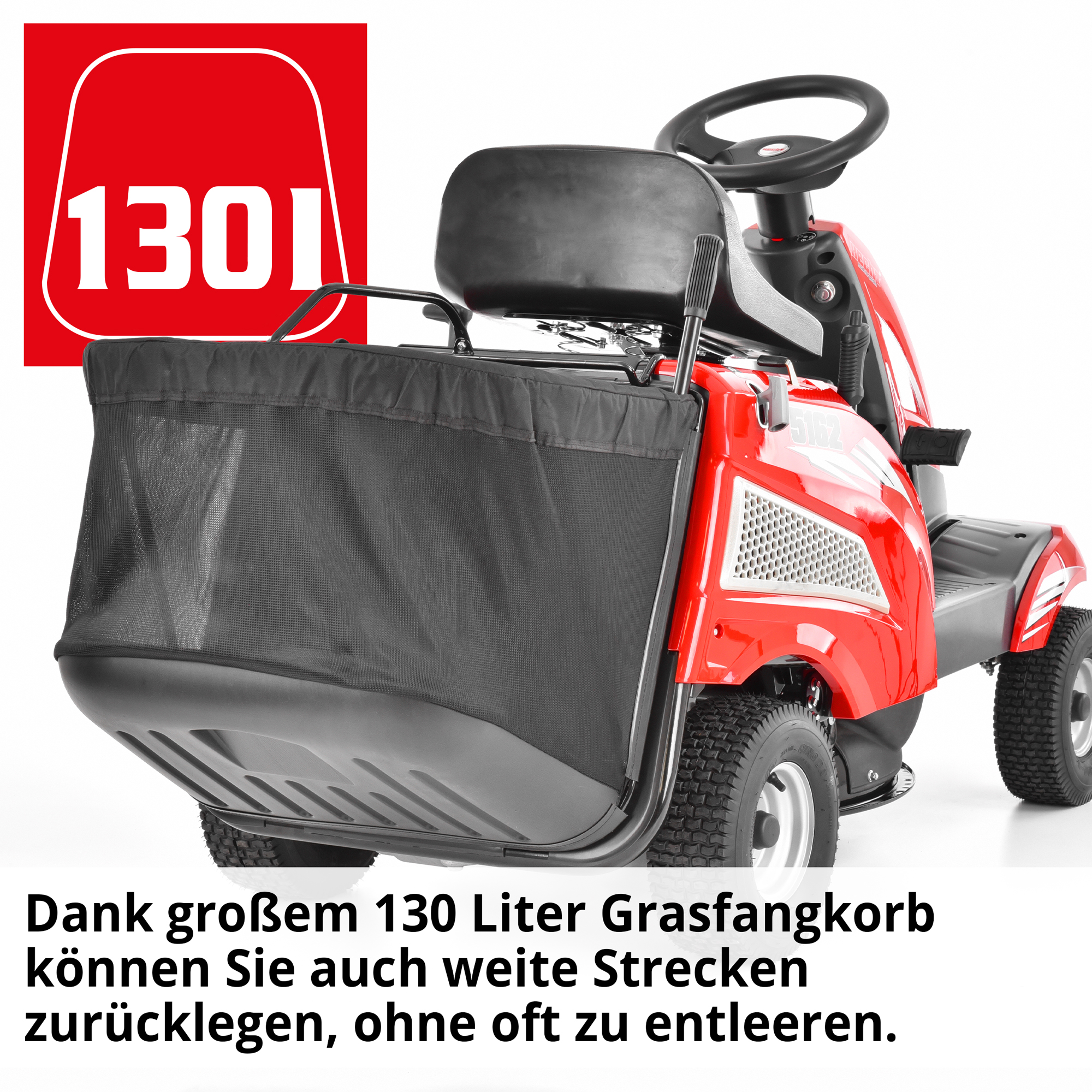 Benzin-Rasentraktor Aufsatzmäher mit 130 Liter Grasfangkorb ideal für Große Flächen