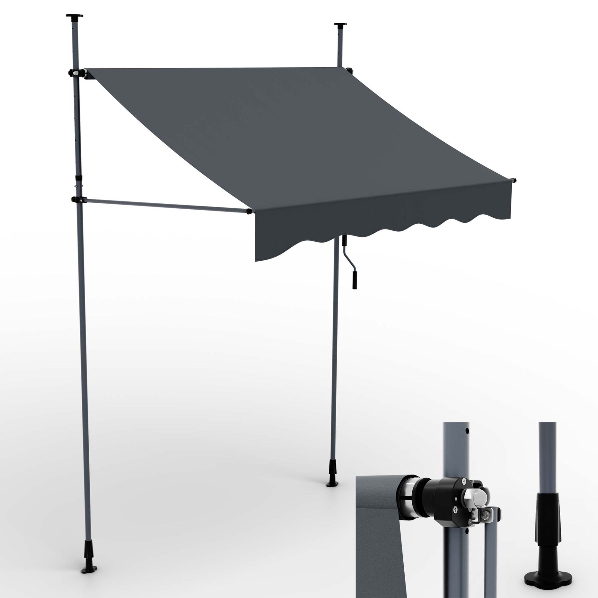 Balkonmarkise M Anthrazit - Praktischer Klemmmechanismus für einfache Befestigung ohne Bohren oder Dübeln