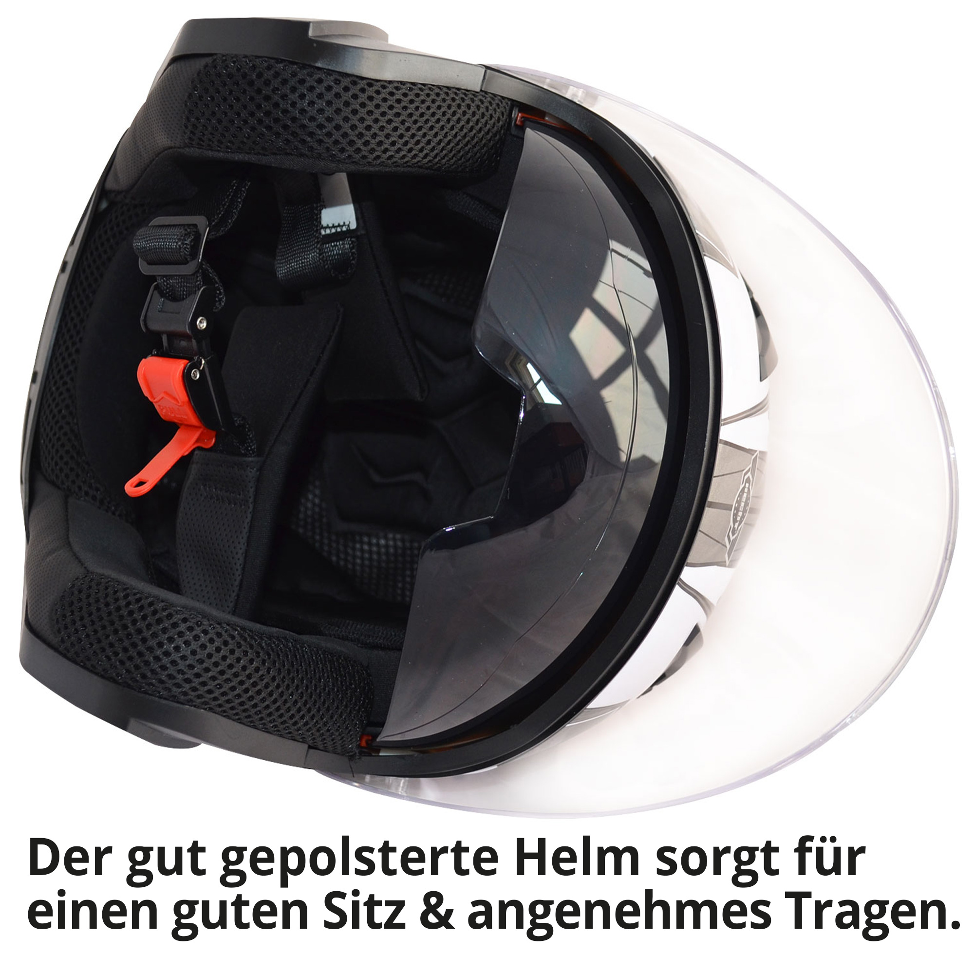 Motorradhelm; Gut gepolsterter Helm für einen guten Sitz und angenehmes Tragen
