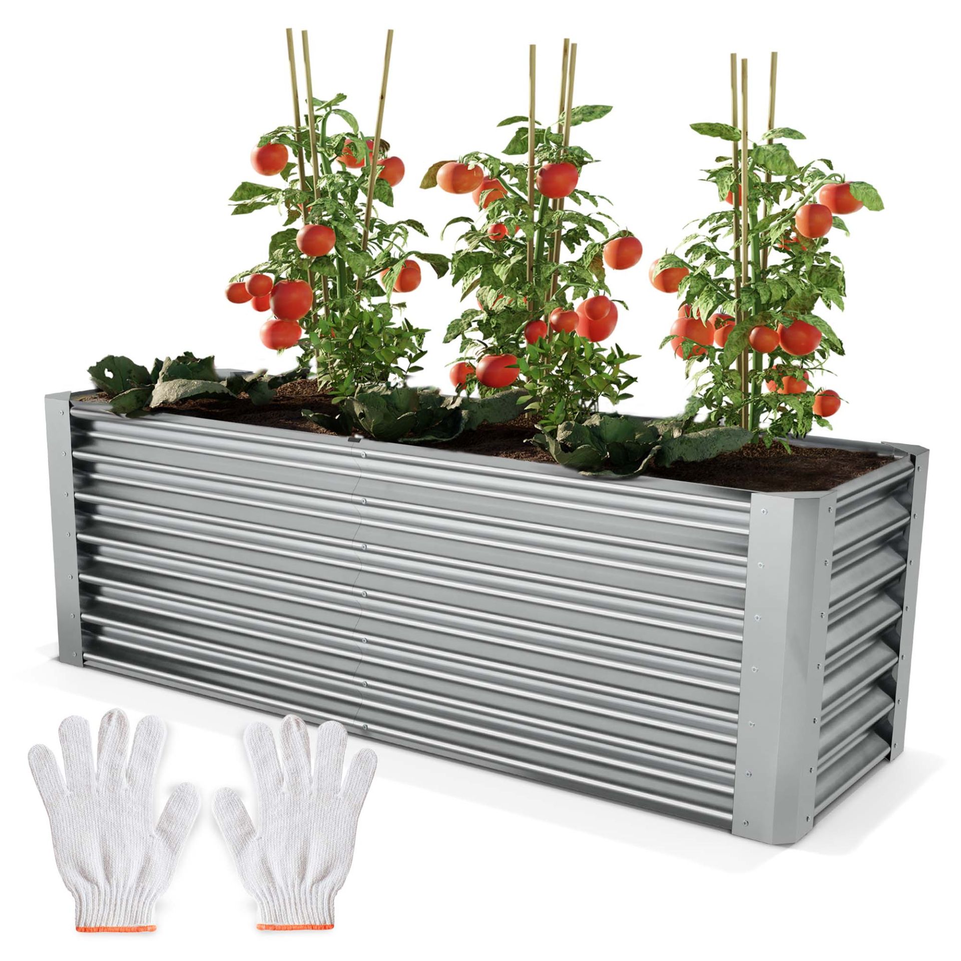 Hochbeet Stahl Silber XL - Inklusive Handschuhe