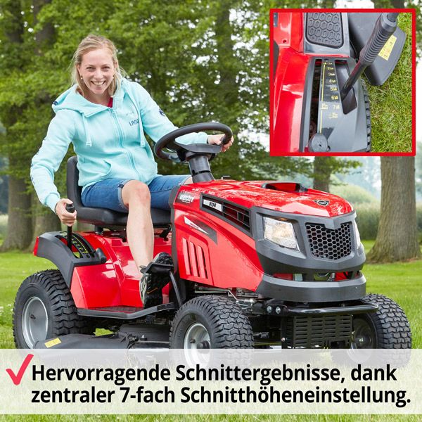 Benzin-Rasentraktor Aufsitzmäher mit 7-fach Schnitthöhenverstellung für optimale Ergebnisse 