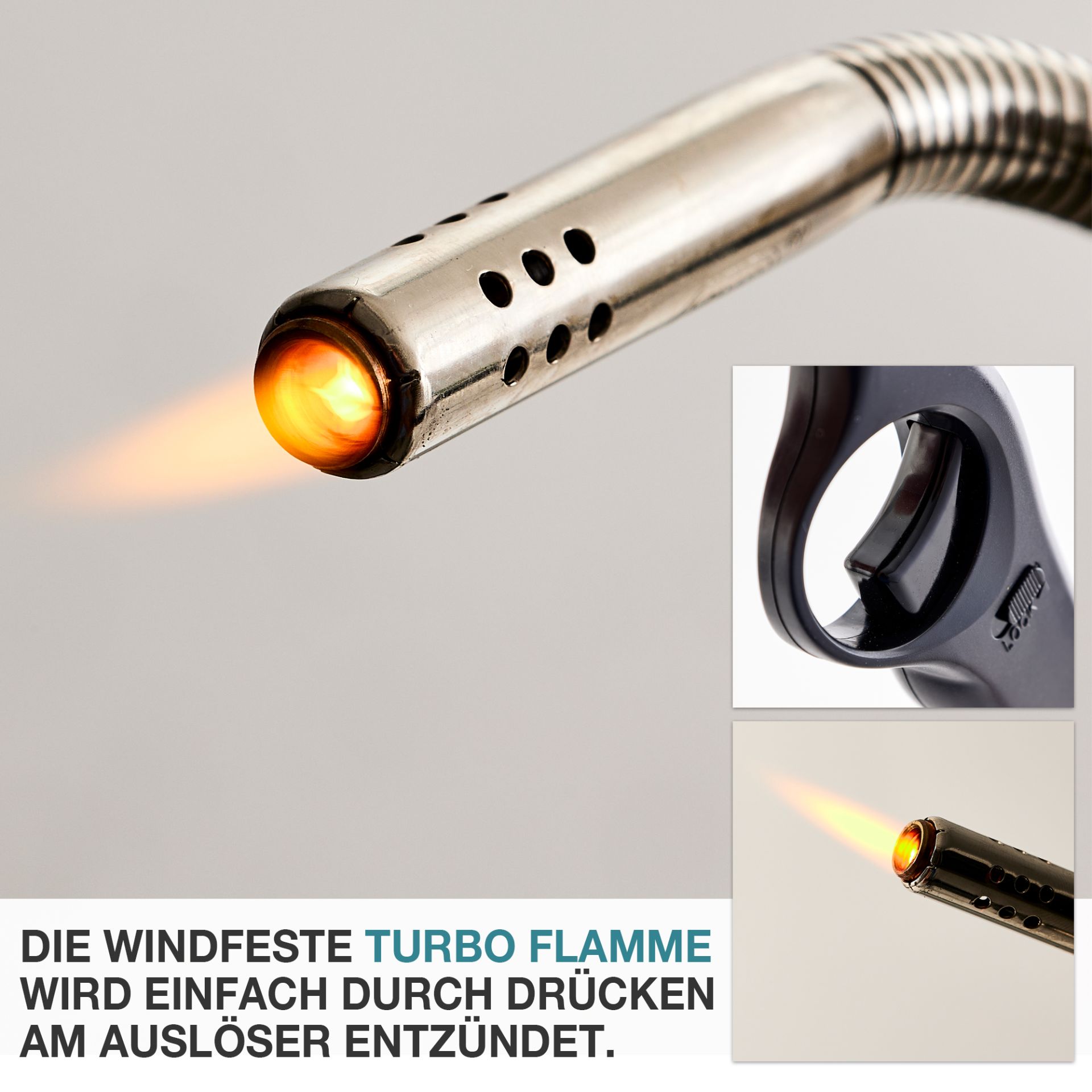 TOM Flexitube Stabfeuerzeug mit windfester Turbo Flamme