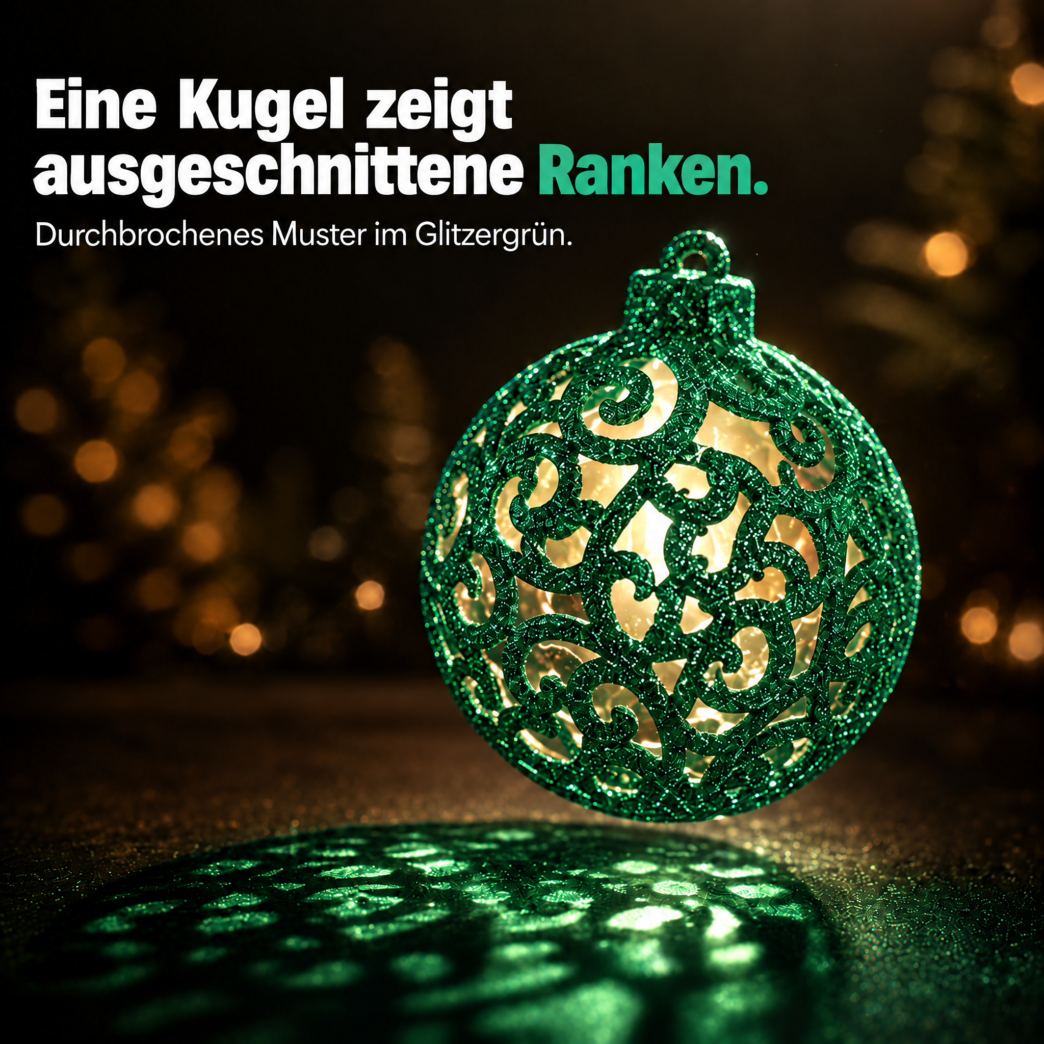 Ornamentkugel Grün ONBEST: Durchbrochenes Muster mit Glitzer-Ranken. (Dieses Bild wurde mit Hilfe von KI generiert.)