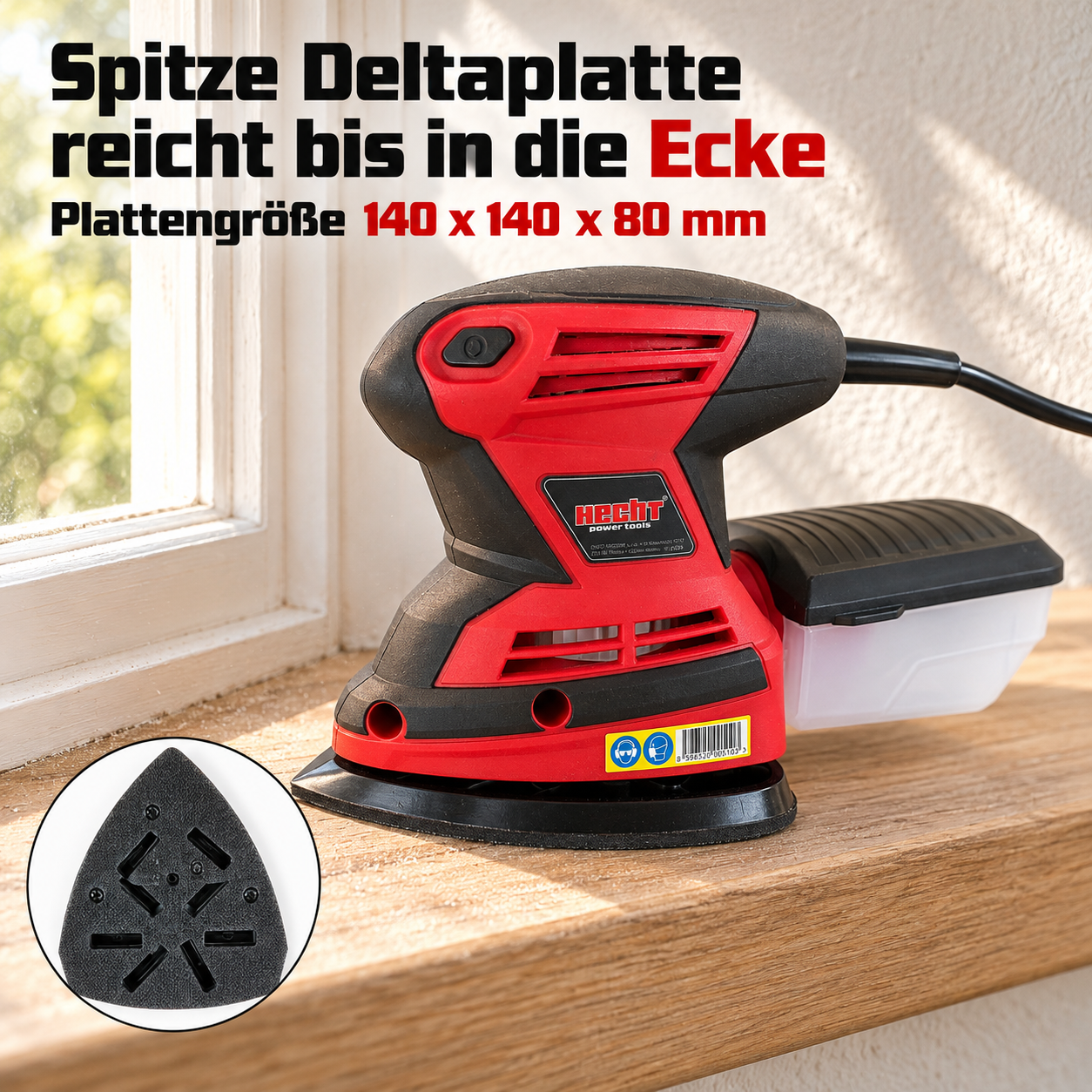 HECHT Schwingschleifer mit spitzer Deltaplatte für enge Ecken (Dieses Bild wurde mit Hilfe von KI generiert.)