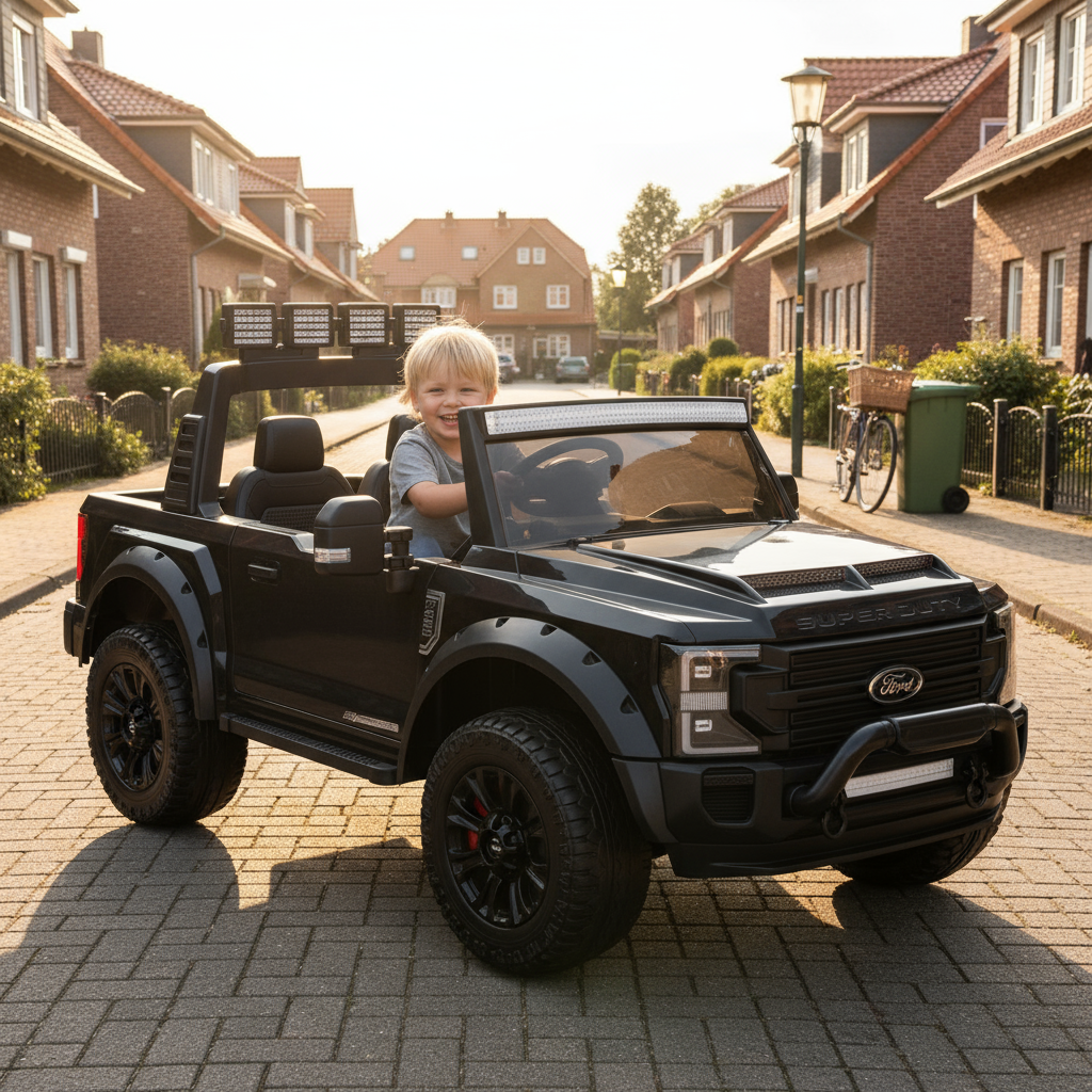 Ford F450 Black - Akku Kinderfahrzeug mit Kind