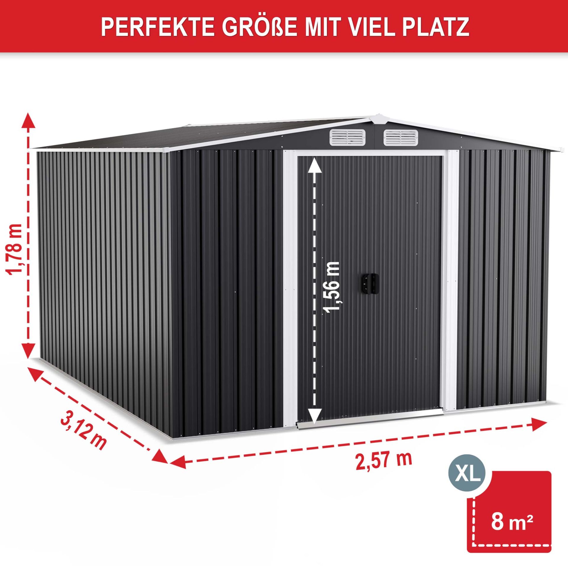 Gerätehaus mit Maßangaben: 257 x 312 x 178 cm Gerätehaus mit Maßangaben: 257 x 312 x 178 cm