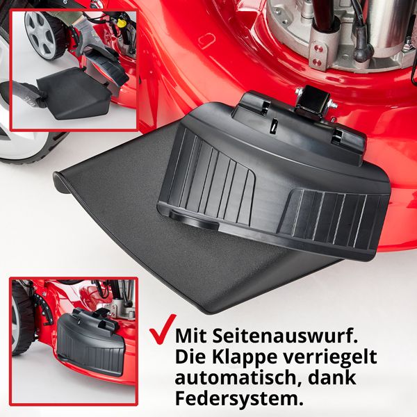 Benzin Rasenmäher; mit verschließbarem Seitenauswurf