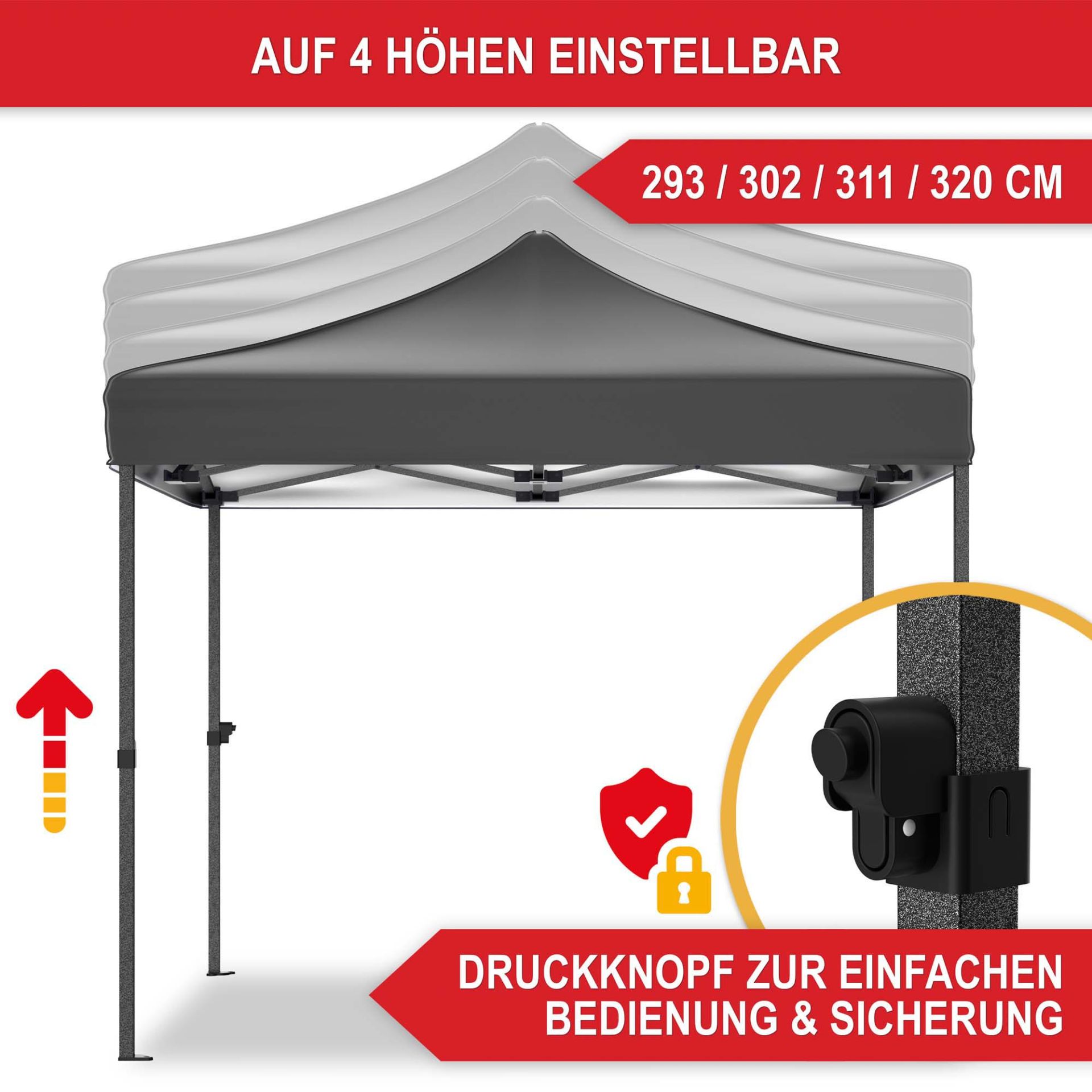 Pavillon Grau - Auf 4 Höhen einstellbar, Druckknopf zur einfachen Bedienung und Sicherung