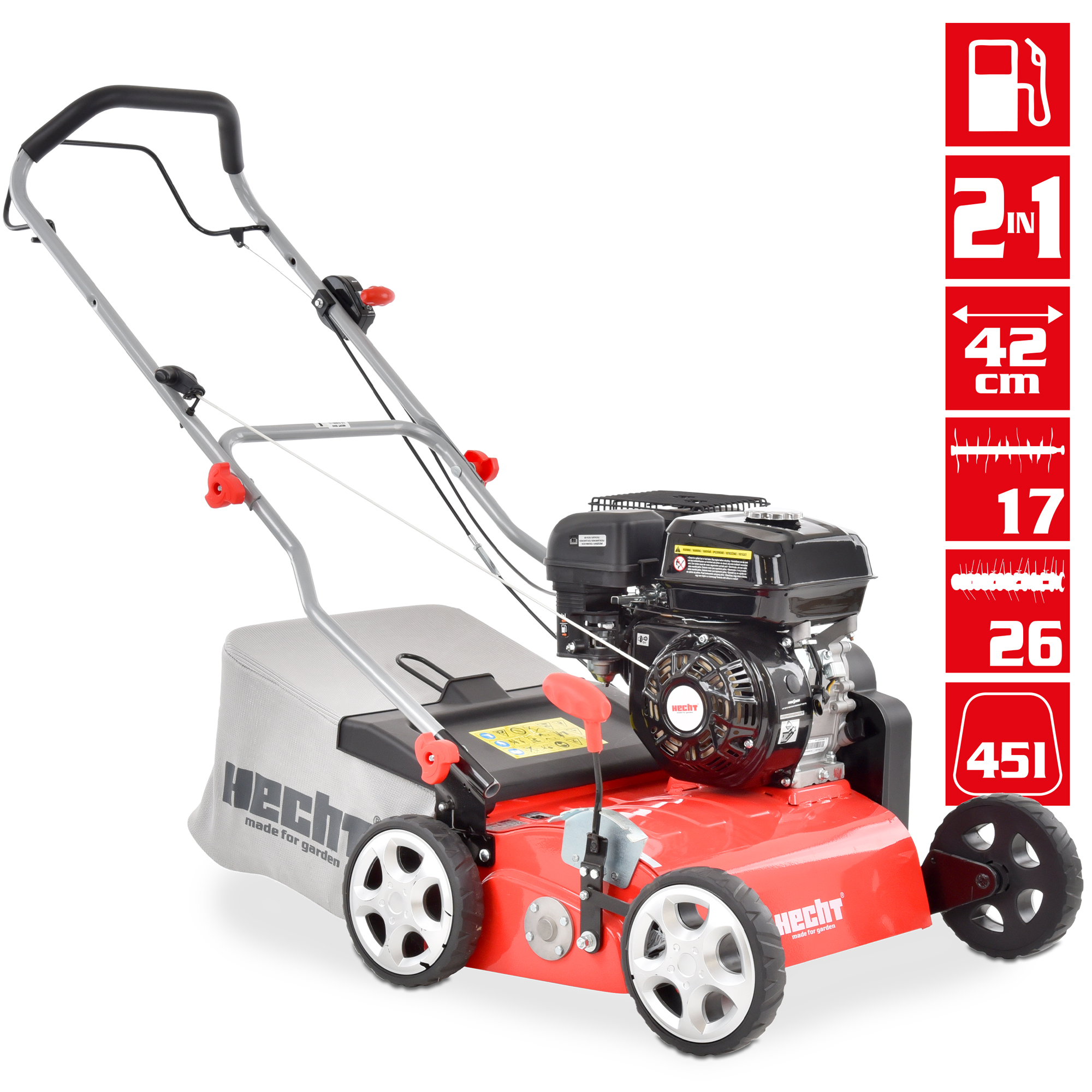 Vertikutierer; Sammelt das entfernte Vertikutiergut zuverlässig auf Vertikutierer; Sammelt das entfernte Vertikutiergut zuverlässig auf