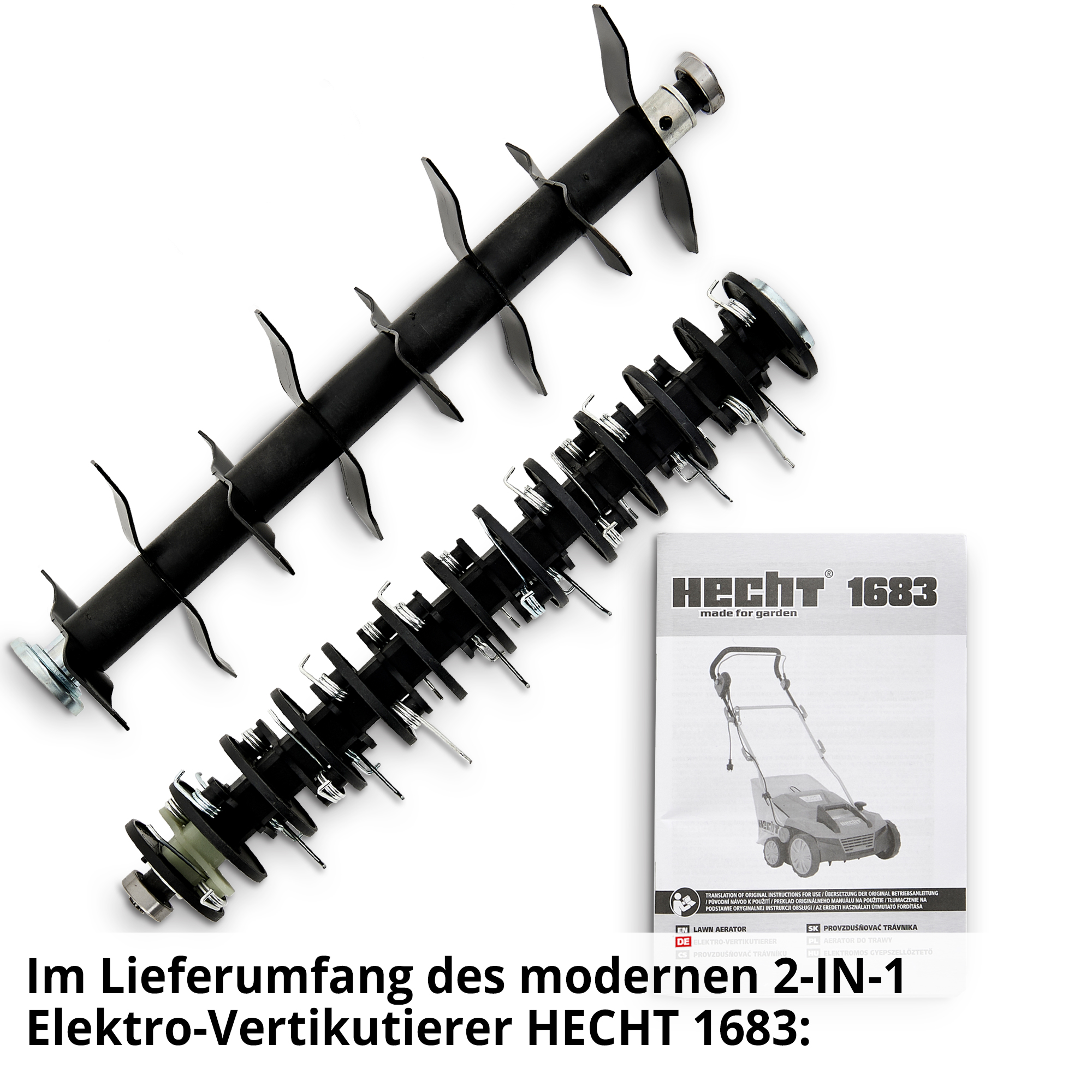 Vertikutierer; Vertikutier- und Lüfterwalze sowie Bedienungsanleitung mit im Lieferumfang Vertikutierer; Vertikutier- und Lüfterwalze sowie Bedienungsanleitung mit im Lieferumfang