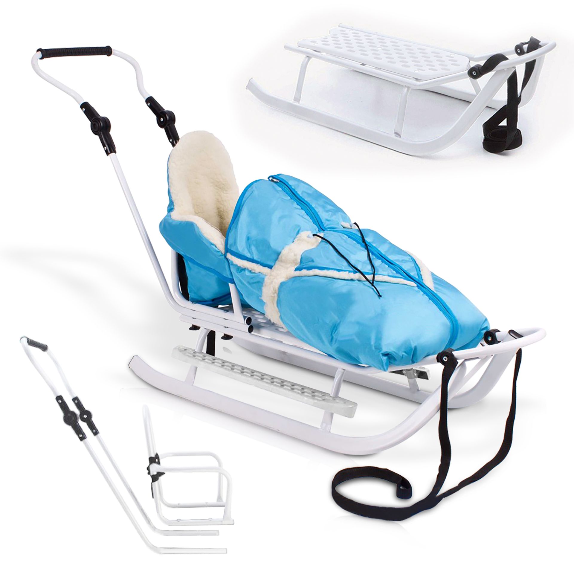 ONBEST, Holzschlitten Weiß - Blau, Artikel Nummer 1423