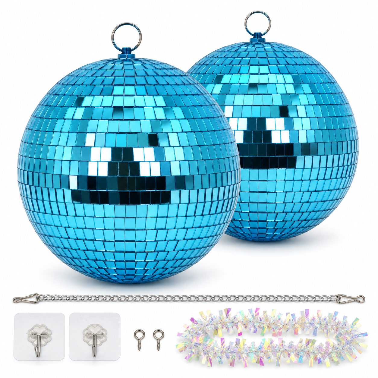 Onbest Discokugel 20 cm Hellblau 2 Stück 2er Set mit Zubehör (Dieses Bild wurde mit Hilfe von KI generiert.)