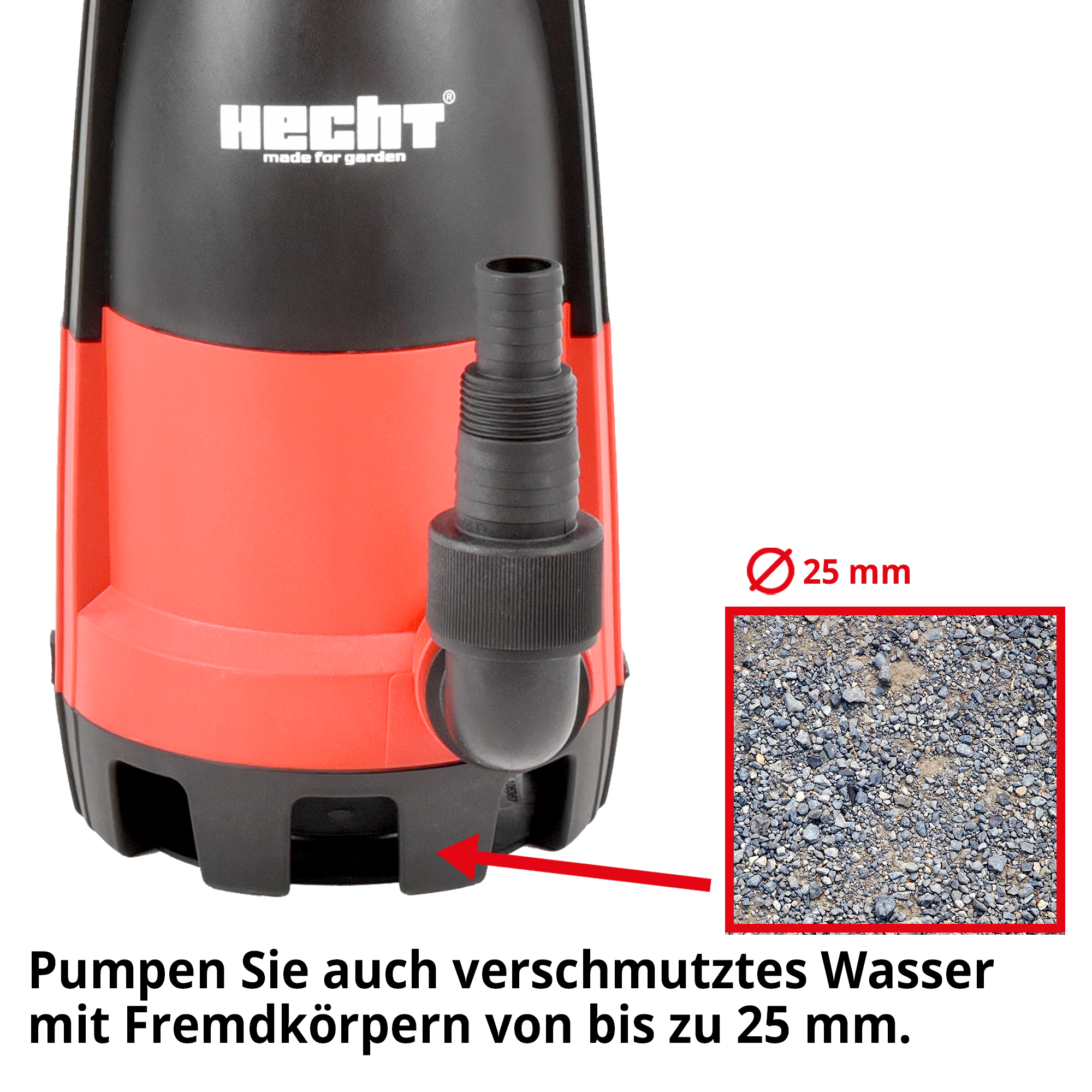 Tauchpumpe; Pumpen Sie auch Schmutzwasser mit Fremdkörpern von bis zu 25 Millimetern