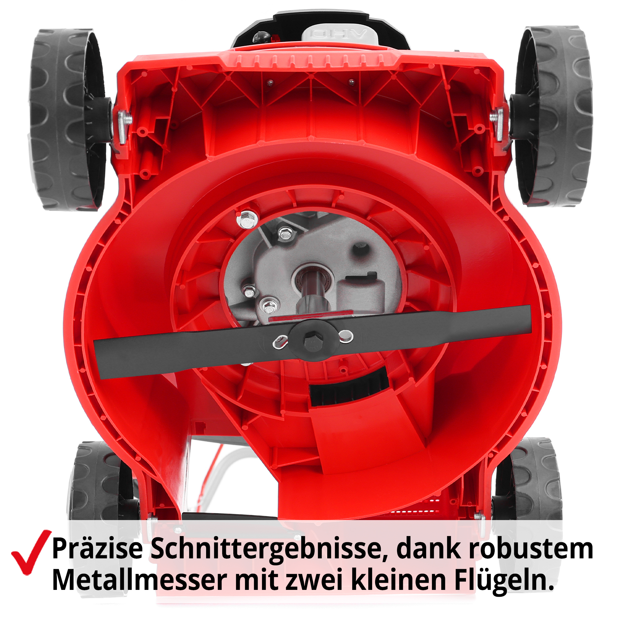 Die großen Hinterräder mit Profil sorgen beim HECHT 5408 für stabilen Lauf auf unebenem Terrain.