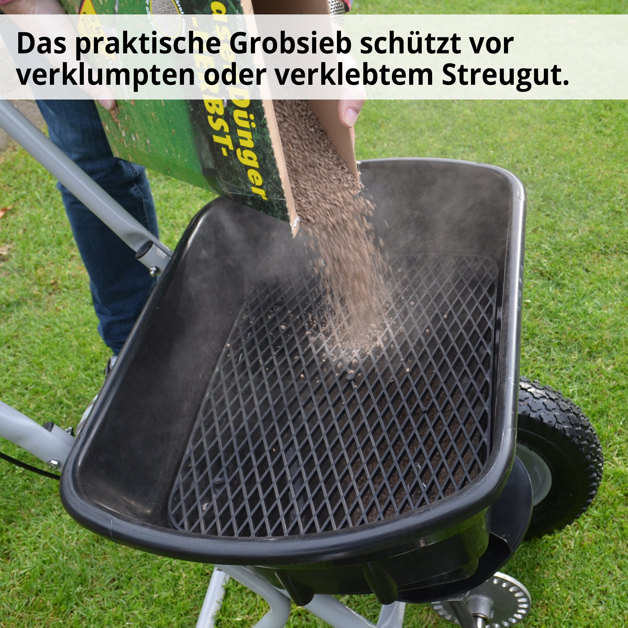 Saatgutstreuer mit Grobsieb ideal für das befüllen der Kunststoffwanne 