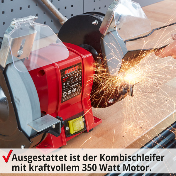 Hecht 1723 Doppelschleifer; Ausgestattet ist der Kombischleifer mit kraftvollem leistungsstarkem Motor