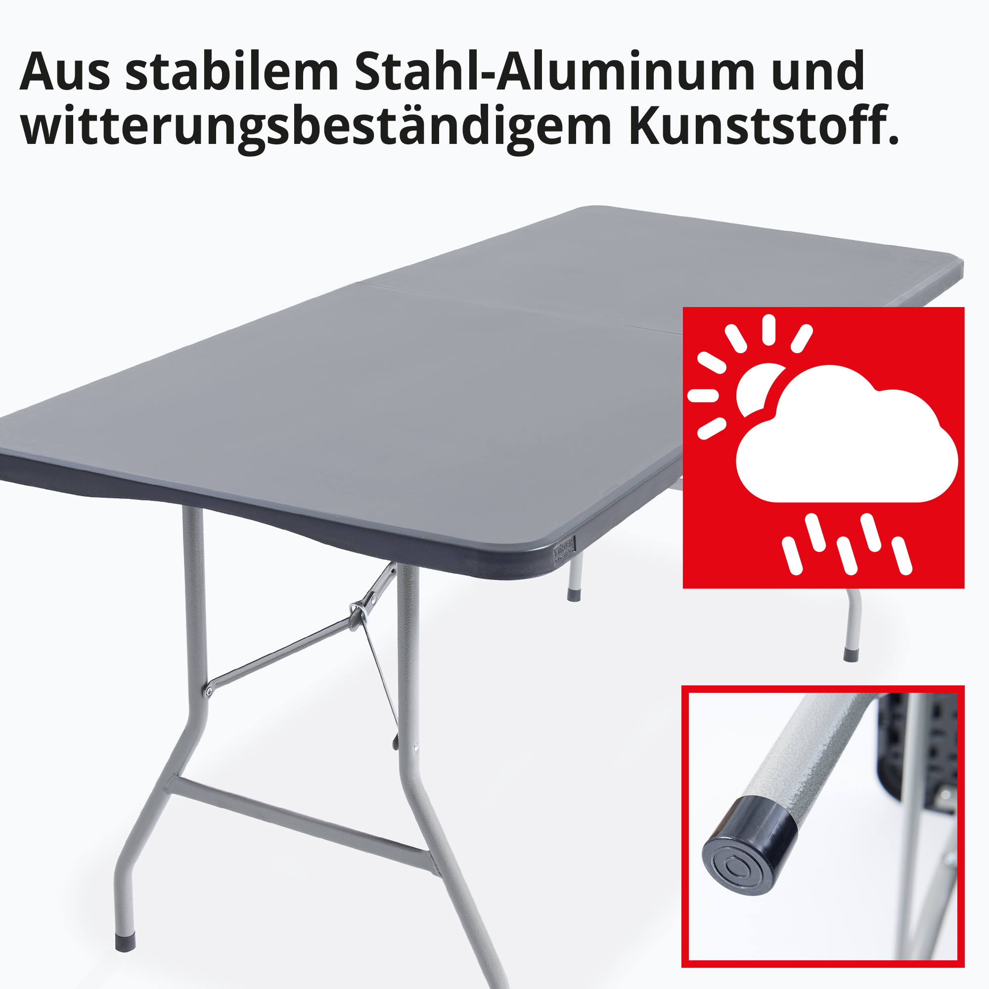 Hecht Foldis Klapptisch aus stabilem Stahl-Aluminium und witterungsbeständigem Kunststoff