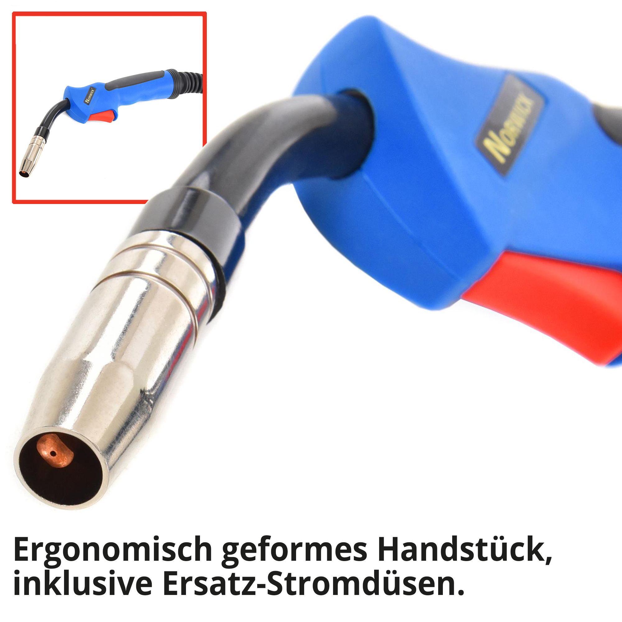 HECHT 1830 MIG MAG Schweißgerät; Ergonomisch geformtes Handstück, inklusive Ersatz-Stromdüsen