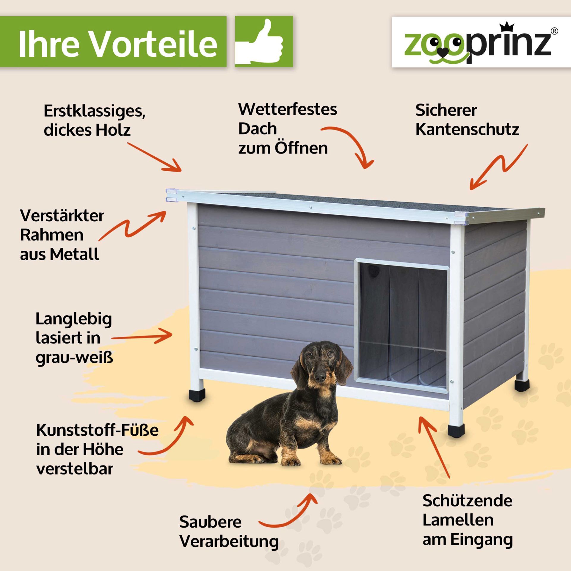 Hundehütte Jacky; grau mit weißen Kanten