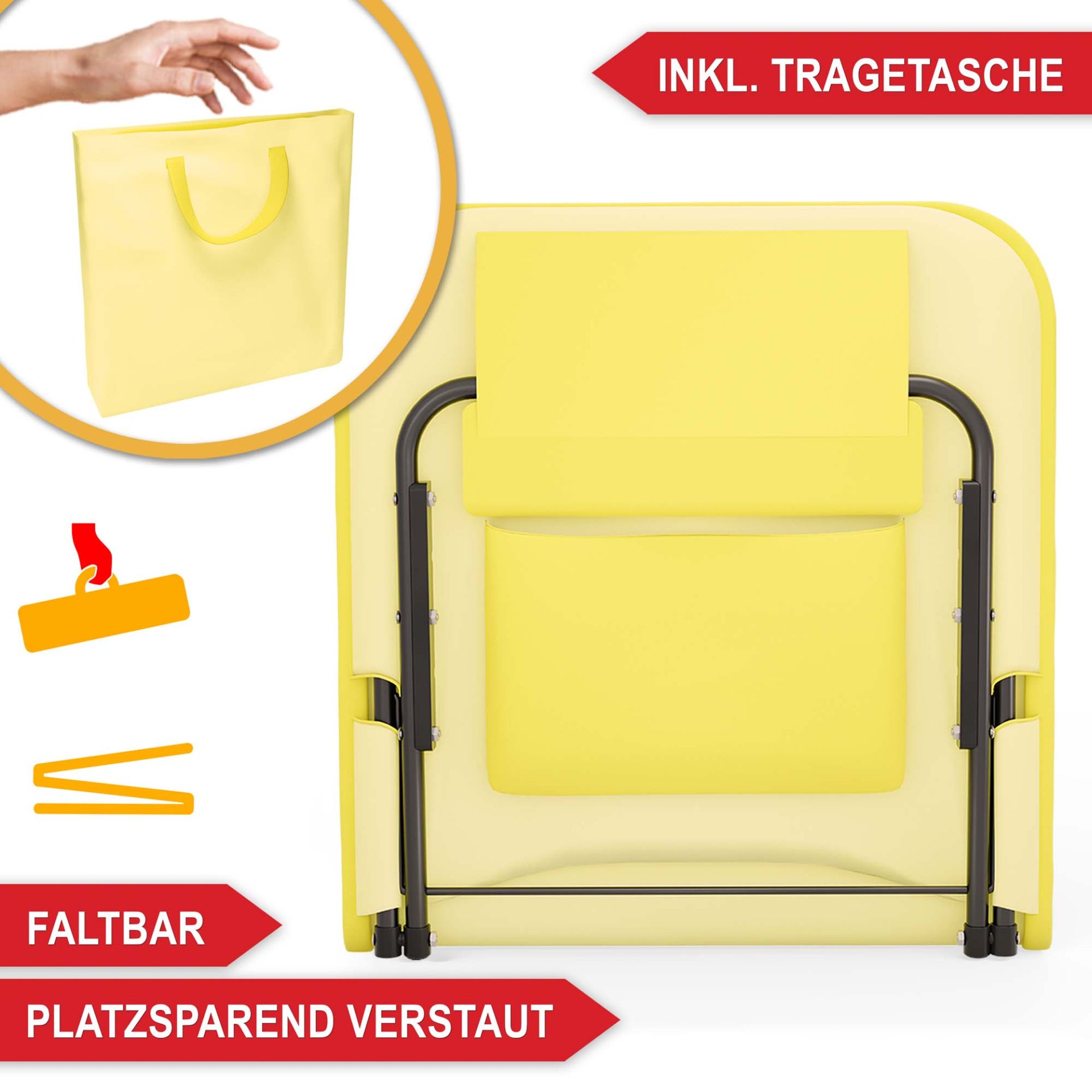 Strandliege gelb - Inklusive Tragetasche, faltbar, platzsparend verstaut
