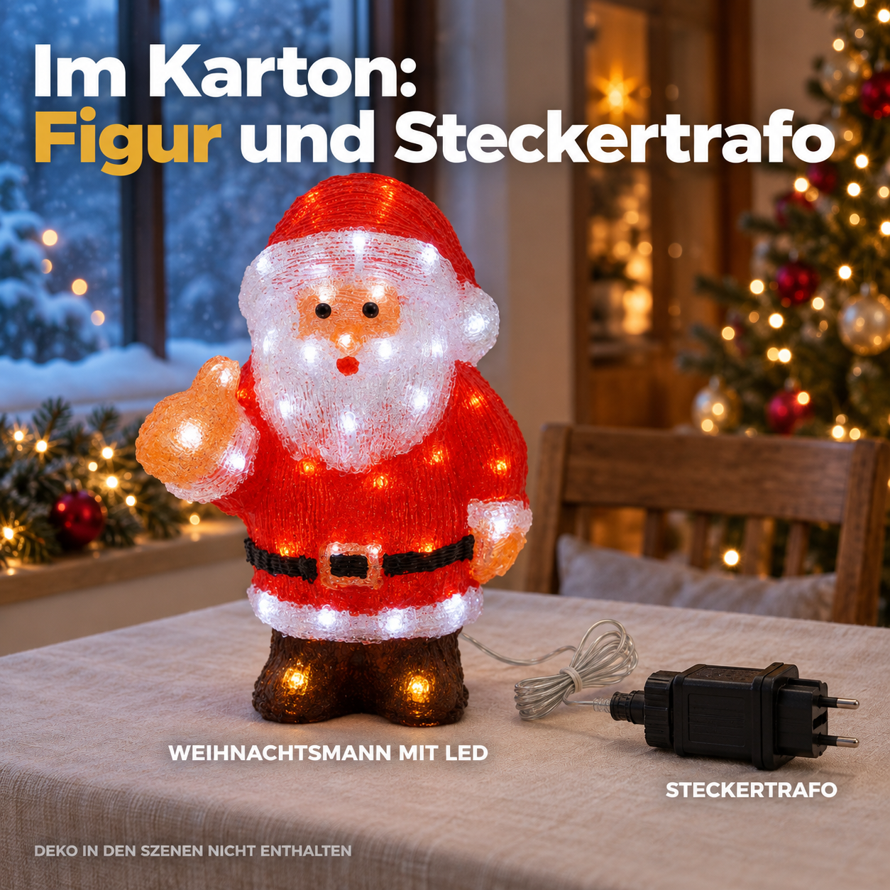 ONBEST Weihnachtsmann Collage: Leuchtfigur mit Trafo und Detailansichten (Dieses Bild wurde mit Hilfe von KI generiert.)