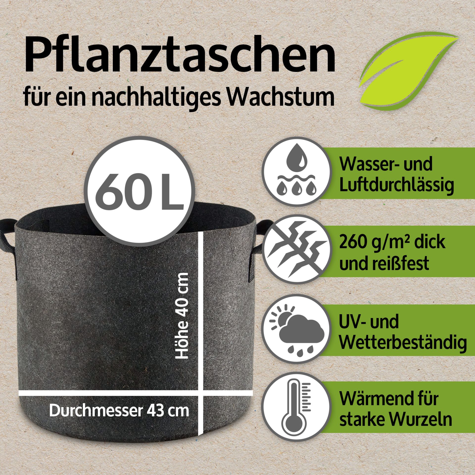 Pflanzsäcke; reißfest, wetterbeständig und wärmend Pflanzsäcke; reißfest, wetterbeständig und wärmend