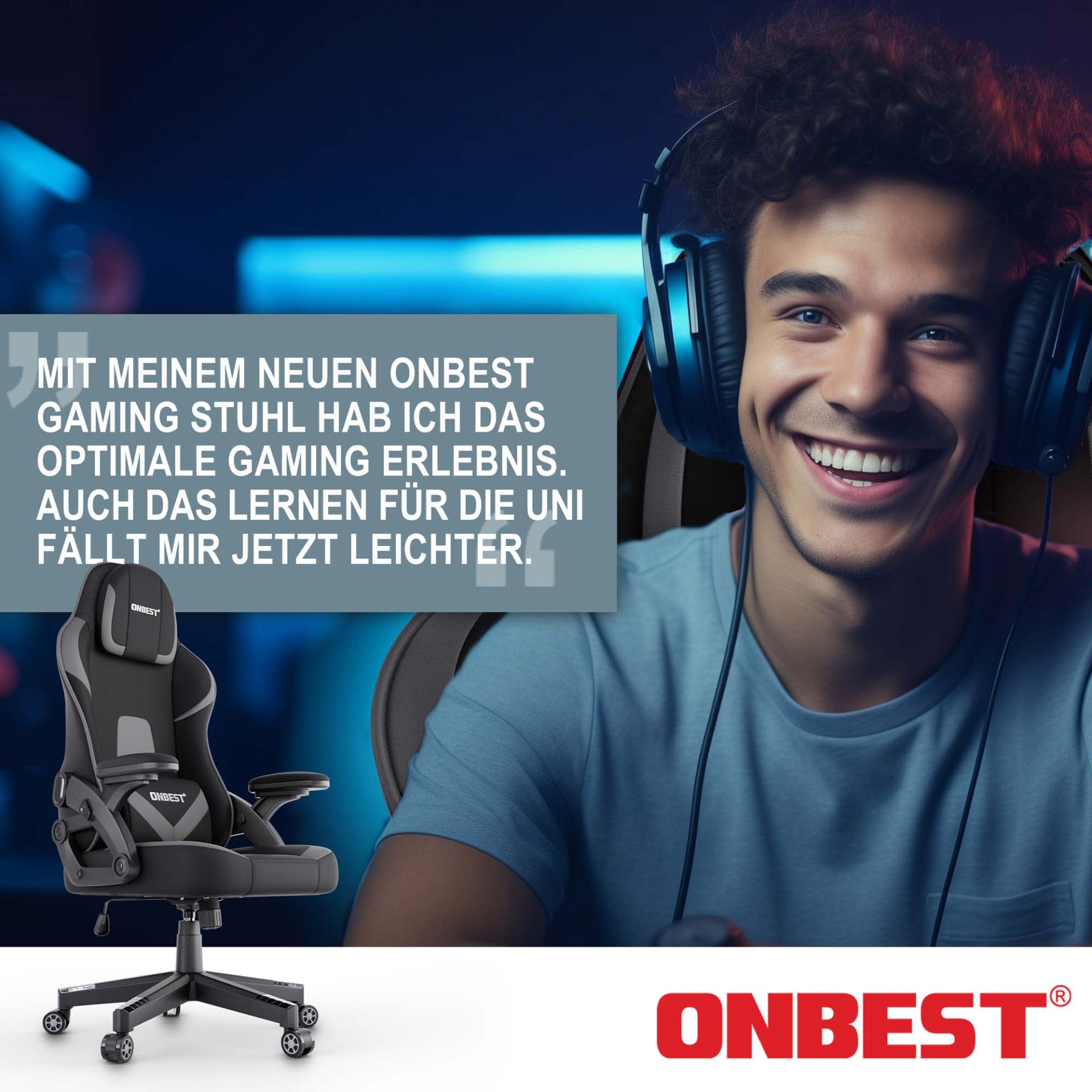 Gaming Stuhl schwarz/ grau - Optimales Gaming Erlebnis, leichteres Lernen für die Uni
