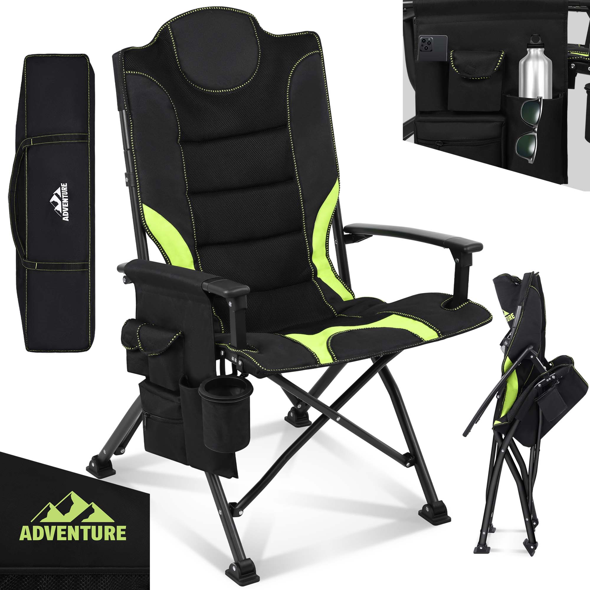 Campingstuhl schwarz/ grün - Inklusive Tragetasche
