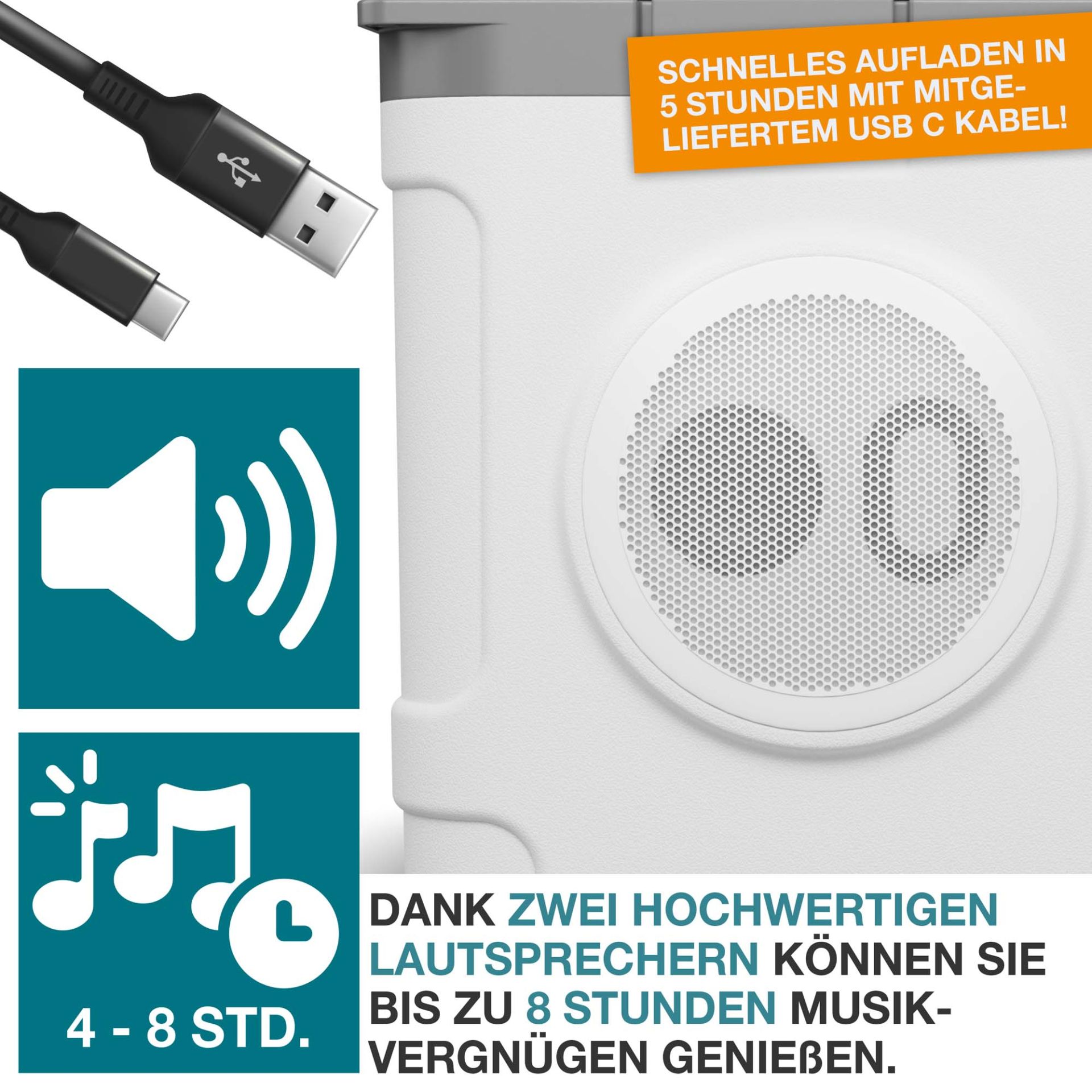 TOM Musikkühlbox CB-210; Zwei Lautsprecher für bis zu 8 Stunden Musik-Hören