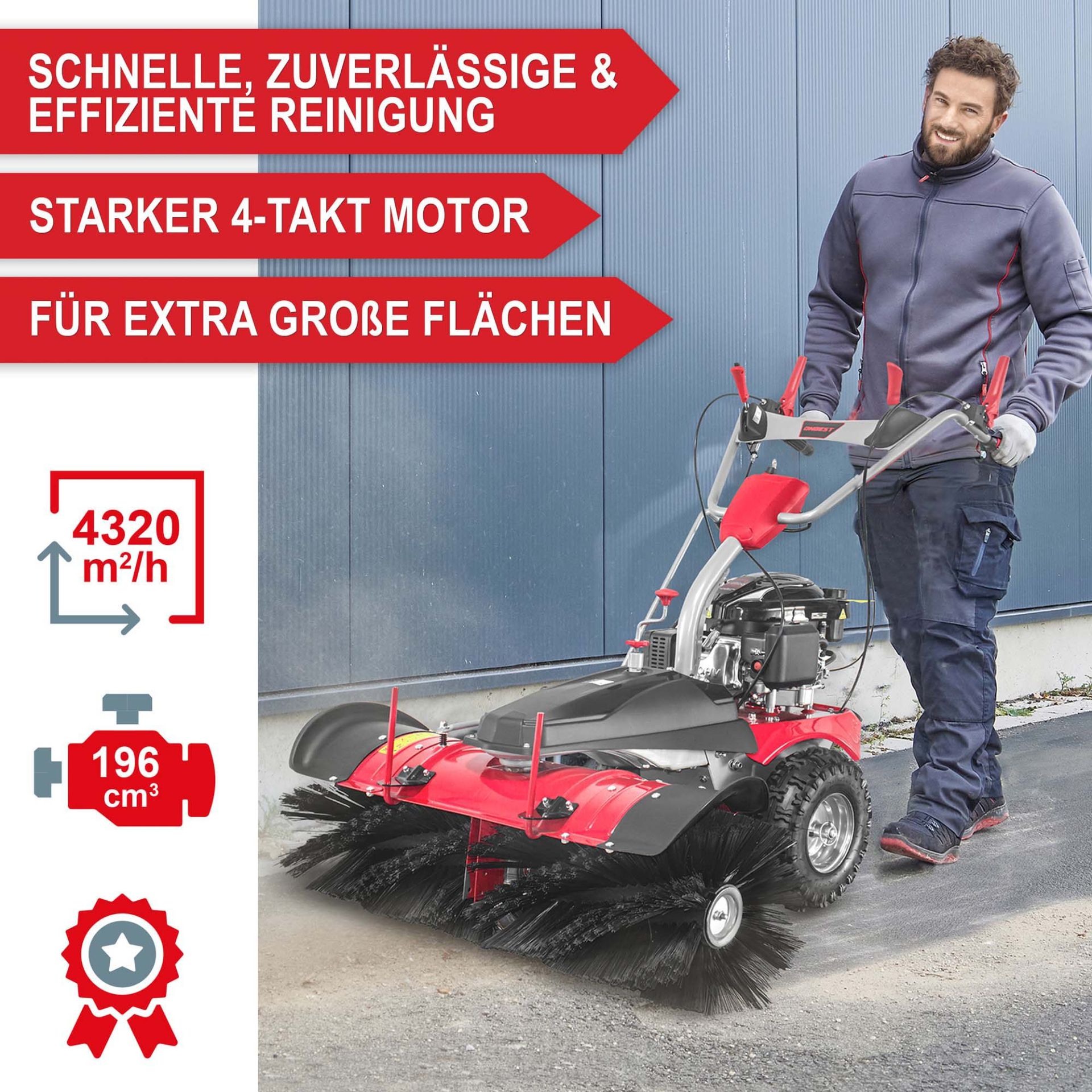 Kehrmaschine Benzin Set 100-LE - Schnelle, zuverlässige und effiziente Reinigung, starker 4-Takt Motor für extra große Flächen