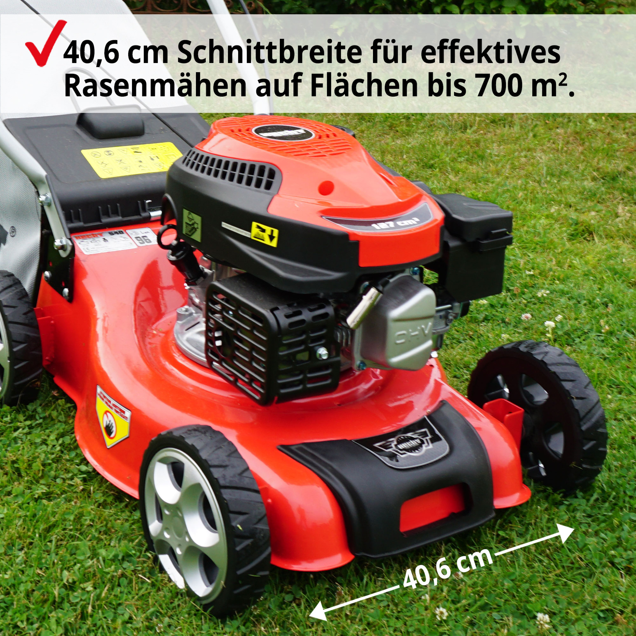 Der Rasenmäher mit Seilzugstart lässt sich leicht anwerfen und ist sofort einsatzbereit.