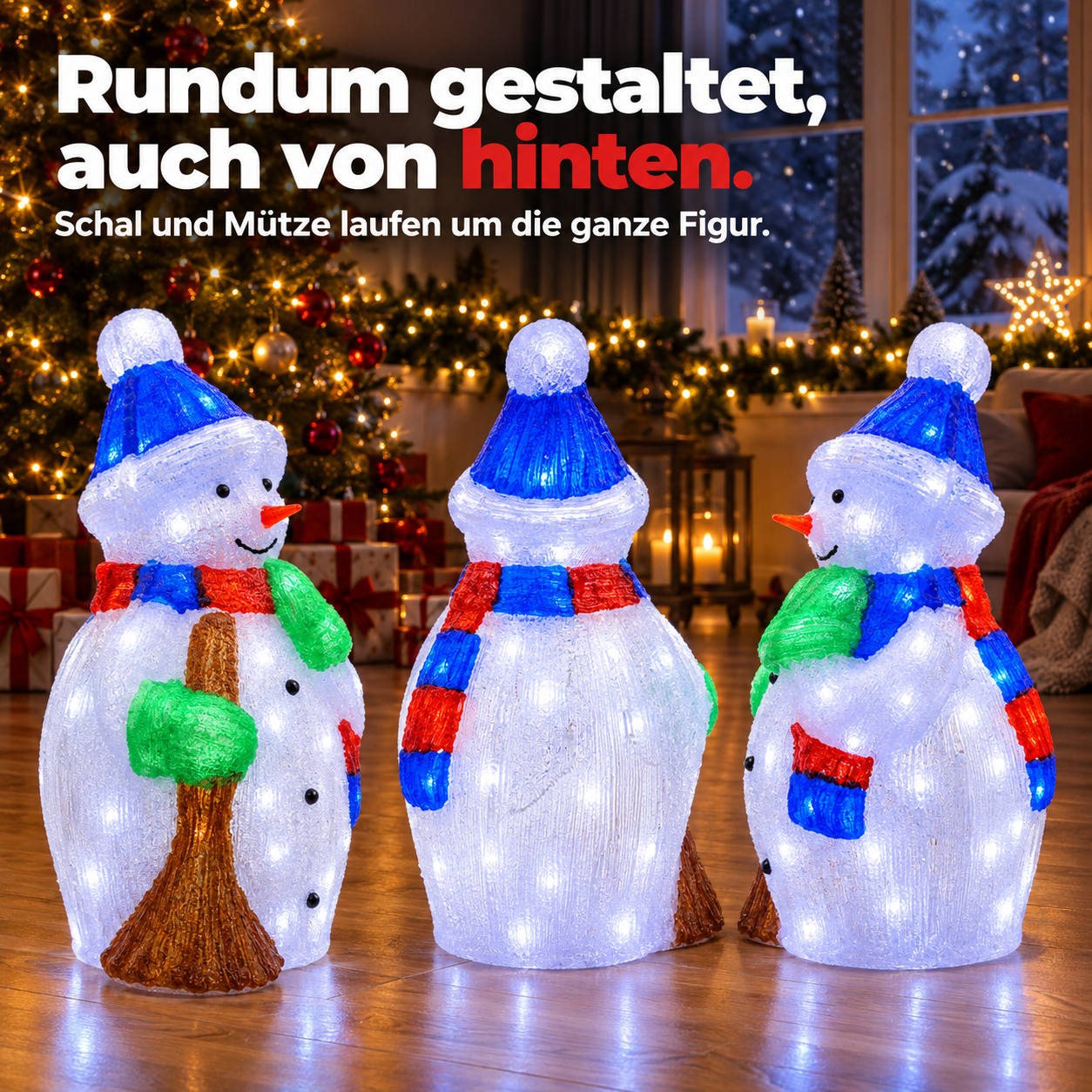 Großer LED Schneemann: 55 cm Höhe und 30 cm Breite im Detail (Dieses Bild wurde mit Hilfe von KI generiert.)
