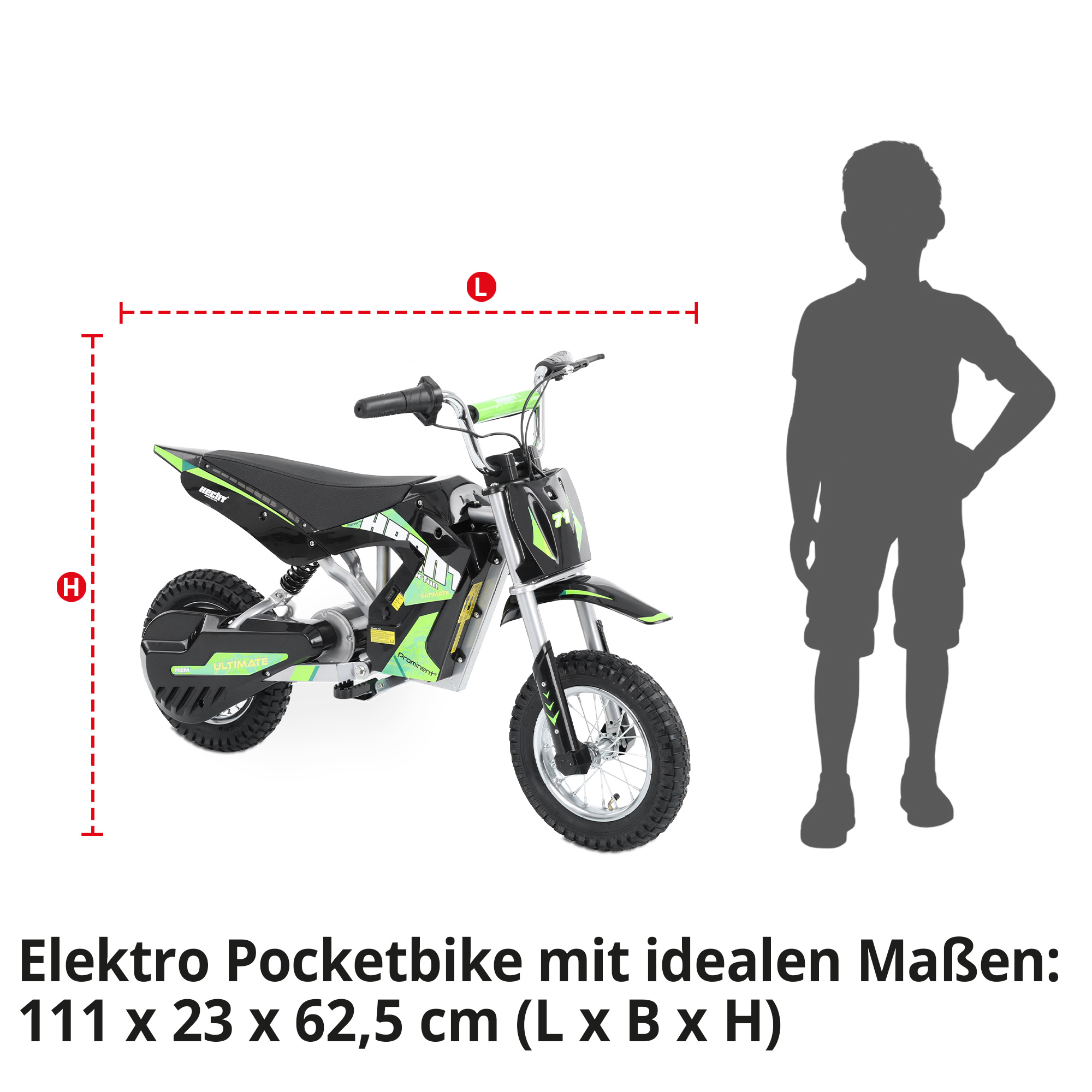 Hecht 54300 Green Pocketbike mit idealen Maßen 111 x 23 x 62,5