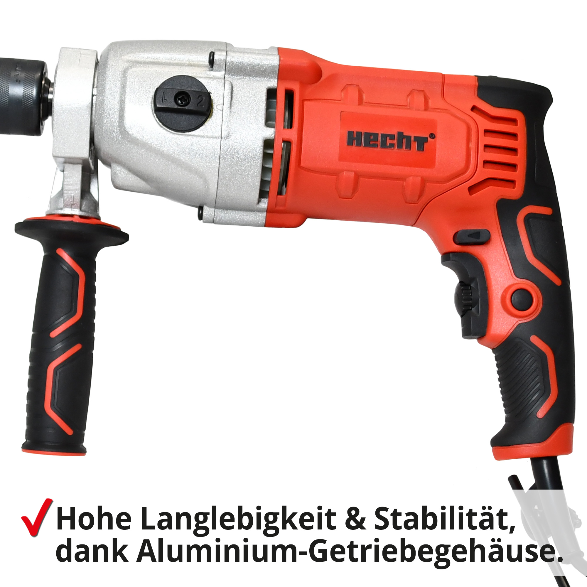 Hecht 1077 Schlagbohrmaschine; Hohe Langlebigkeit und Stabilität, dank Aliminium-Getriebegehäuse