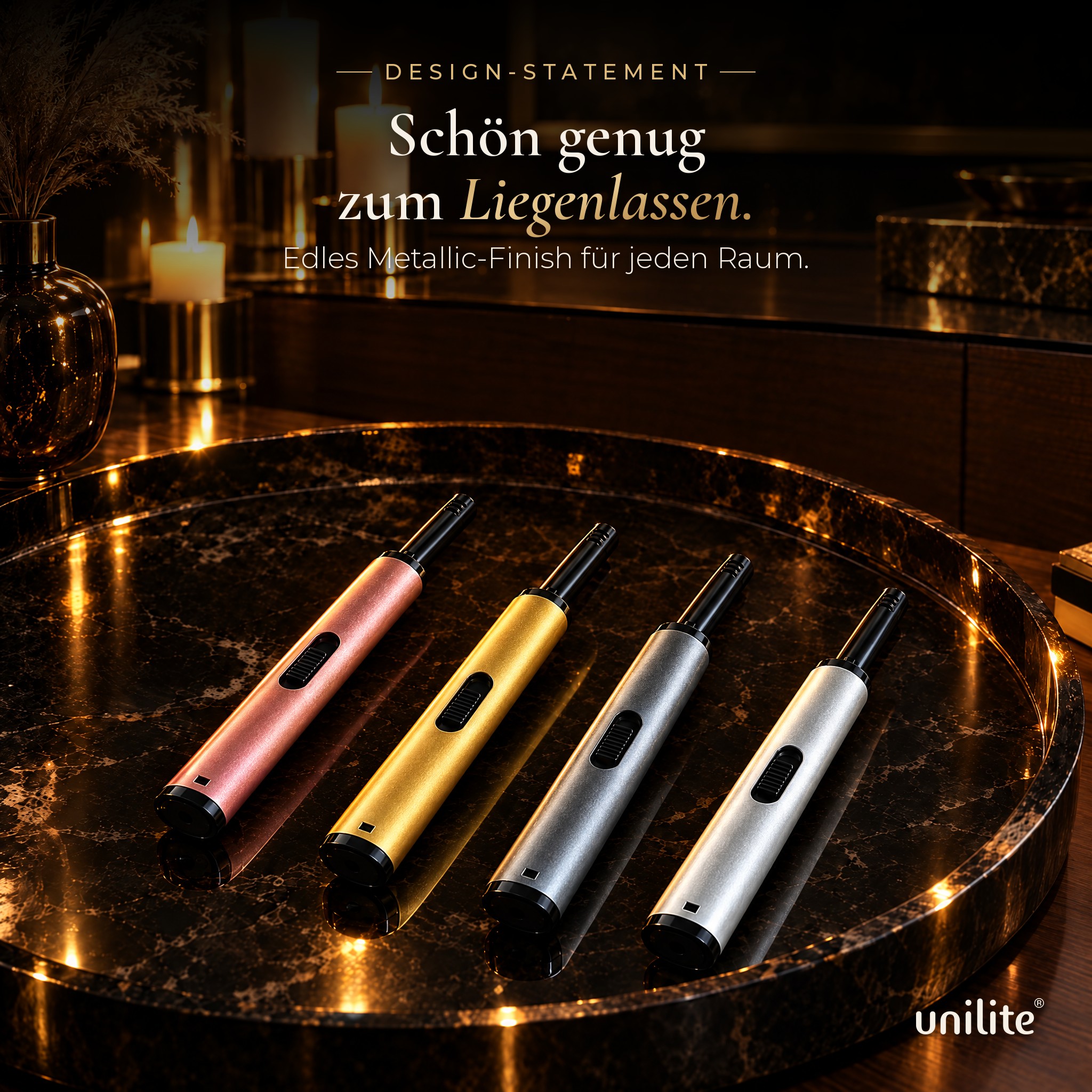 Design Stabfeuerzeug: Edles Metallic-Finish für jeden Raum (Dieses Bild wurde mit Hilfe von KI generiert.)