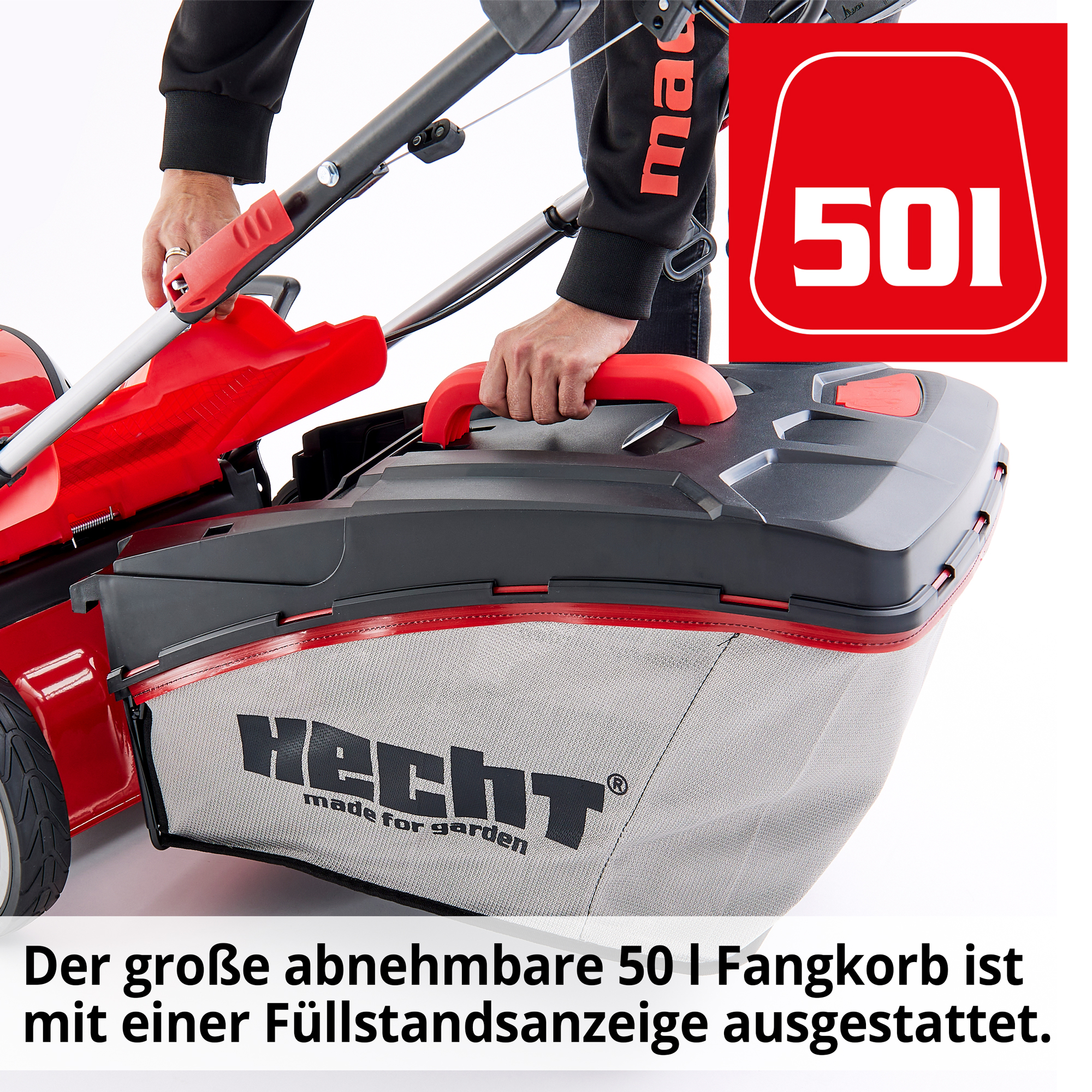 Hecht Elektro-Rasenmäher mit 50 Liter großem Grasfangkorb und Füllstandanzeige 